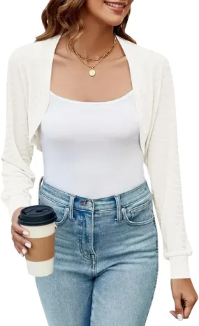 Imily Bela Women's Summer Cropped Cardigan Casual Long Sleeve Knit Sweaters Open Front Bolero Shrugs for Dresses