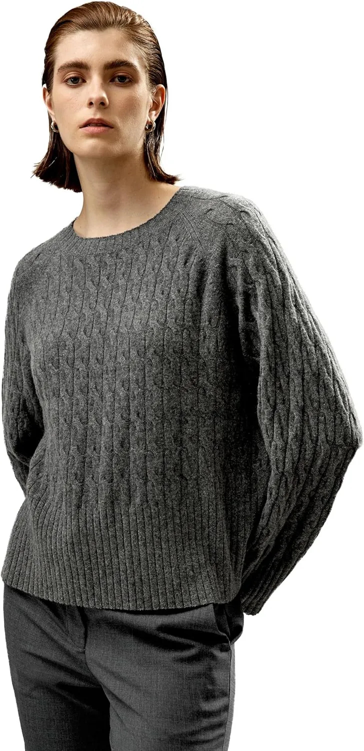 LilySilk 100% Baby Cashmere Cable Knit Sweater for Women Overisize Crew Neck Long Sleeves Pullover Jumper