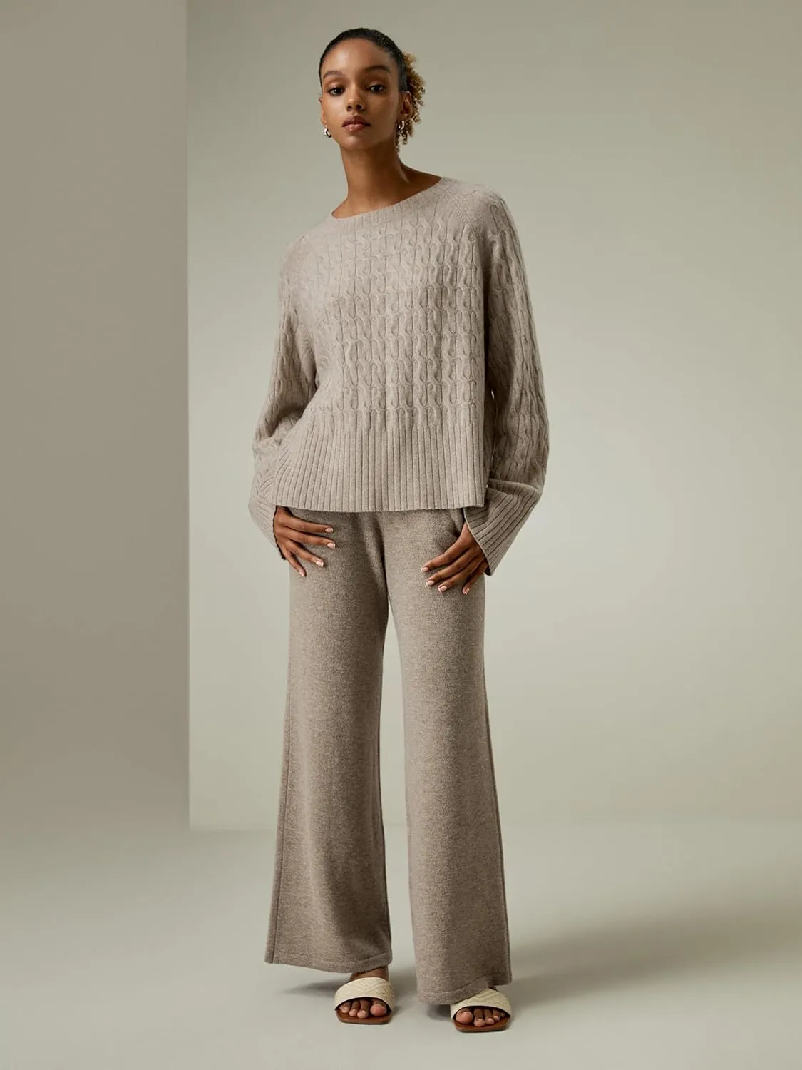 LilySilk 100% Baby Cashmere Cable Knit Sweater for Women Overisize Crew Neck Long Sleeves Pullover Jumper
