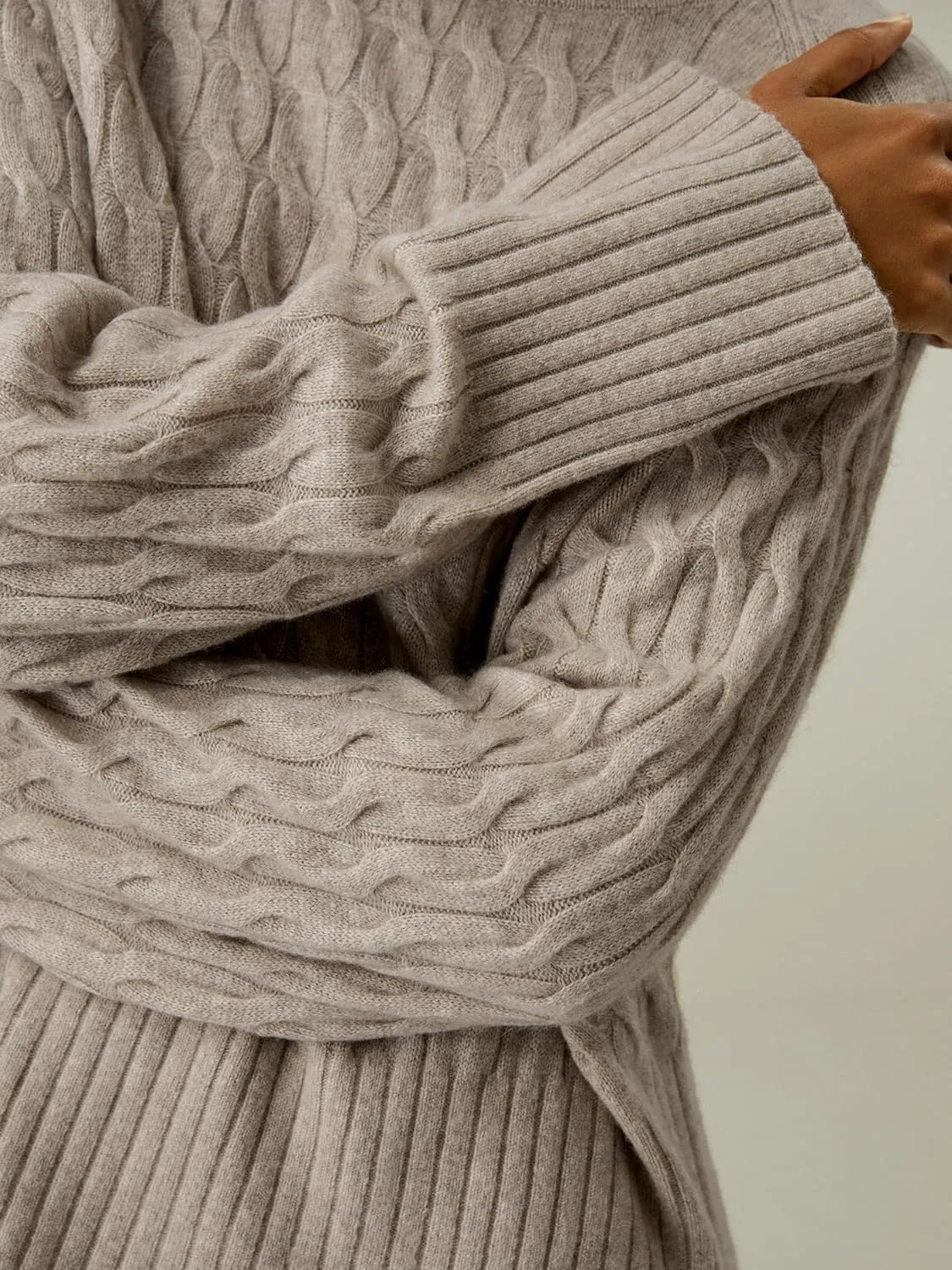 LilySilk 100% Baby Cashmere Cable Knit Sweater for Women Overisize Crew Neck Long Sleeves Pullover Jumper