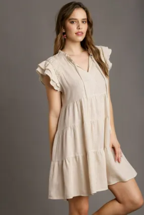 Linen A-line Tiered Mini Dress