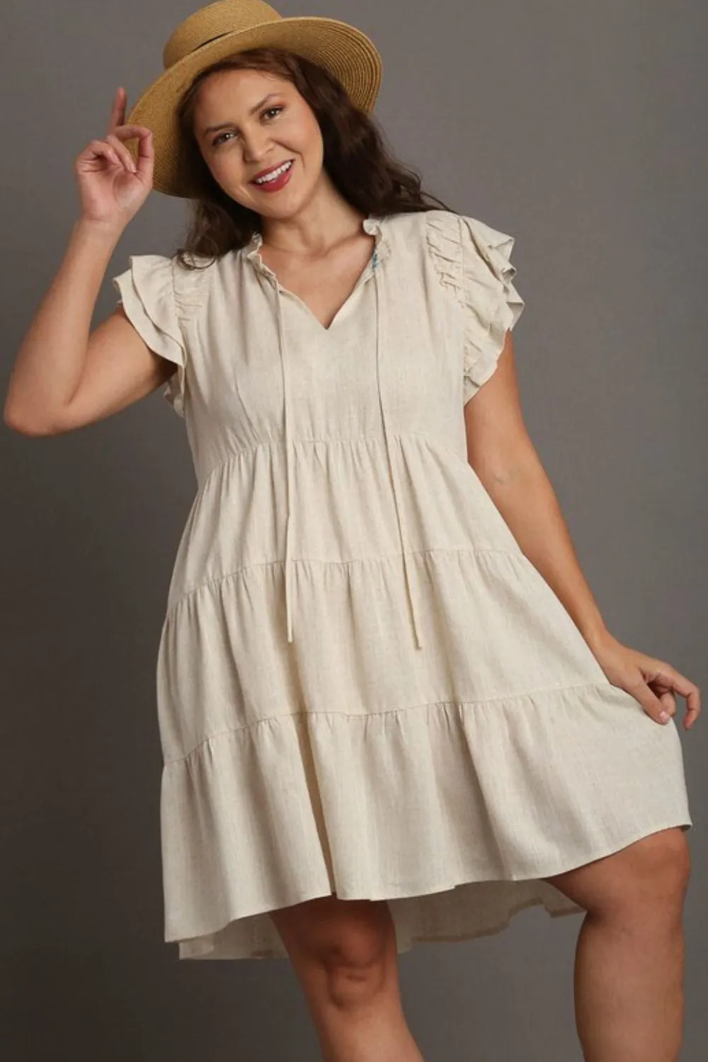 Linen A-line Tiered Mini Dress