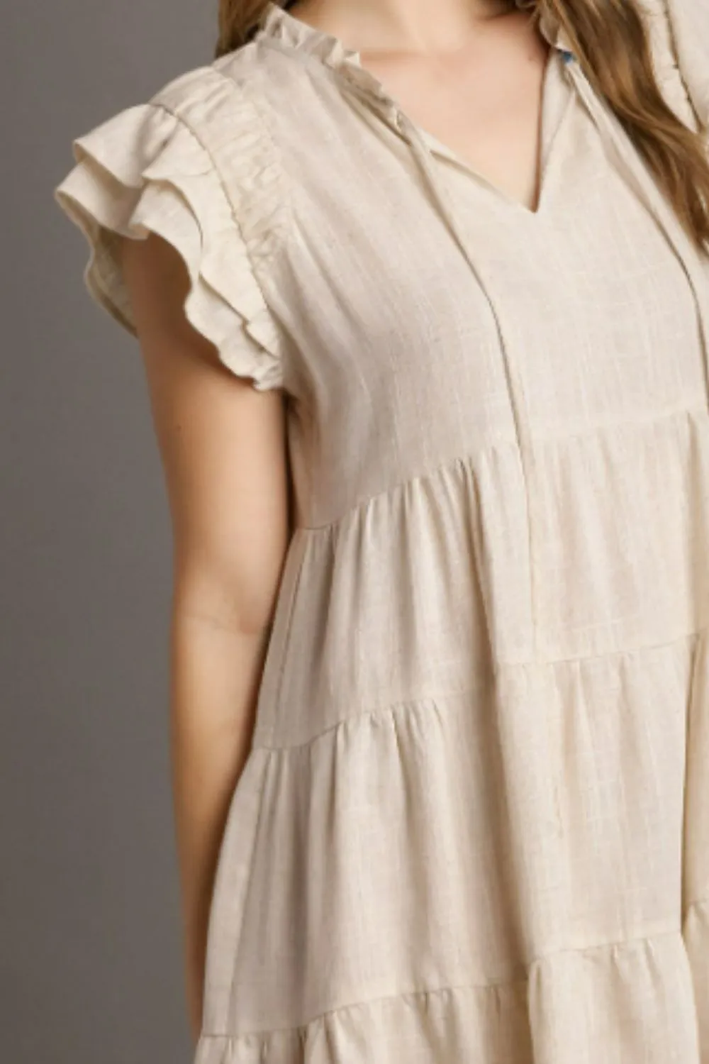 Linen A-line Tiered Mini Dress