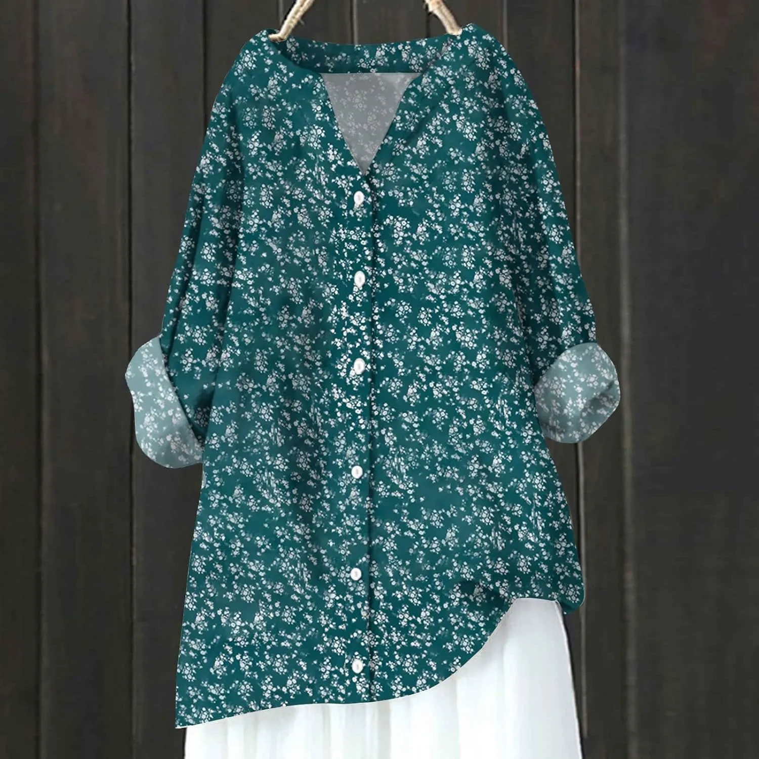Linen Shirt Womens Roll Half Sleeve Button-up Casual Dress Front Floral Graphic Chic Shirt Aesthetics Elegant Blouse