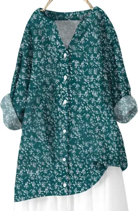 Linen Shirt Womens Roll Half Sleeve Button-up Casual Dress Front Floral Graphic Chic Shirt Aesthetics Elegant Blouse