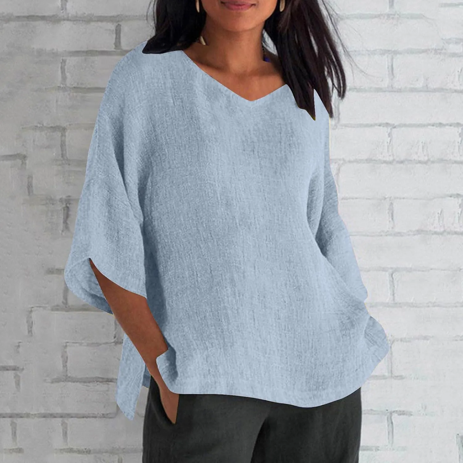 Linen Shirts for Women Short Sleeve Classic Basic Tees Summer Boho Beach Gauze Tops Lightweight Soft Trendy Blouses