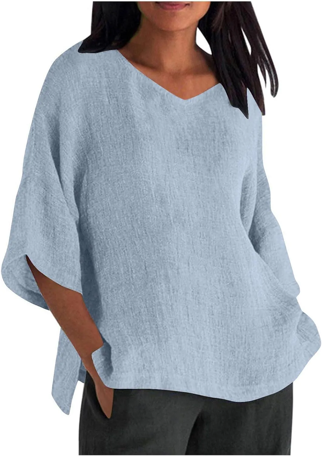 Linen Shirts for Women Short Sleeve Classic Basic Tees Summer Boho Beach Gauze Tops Lightweight Soft Trendy Blouses
