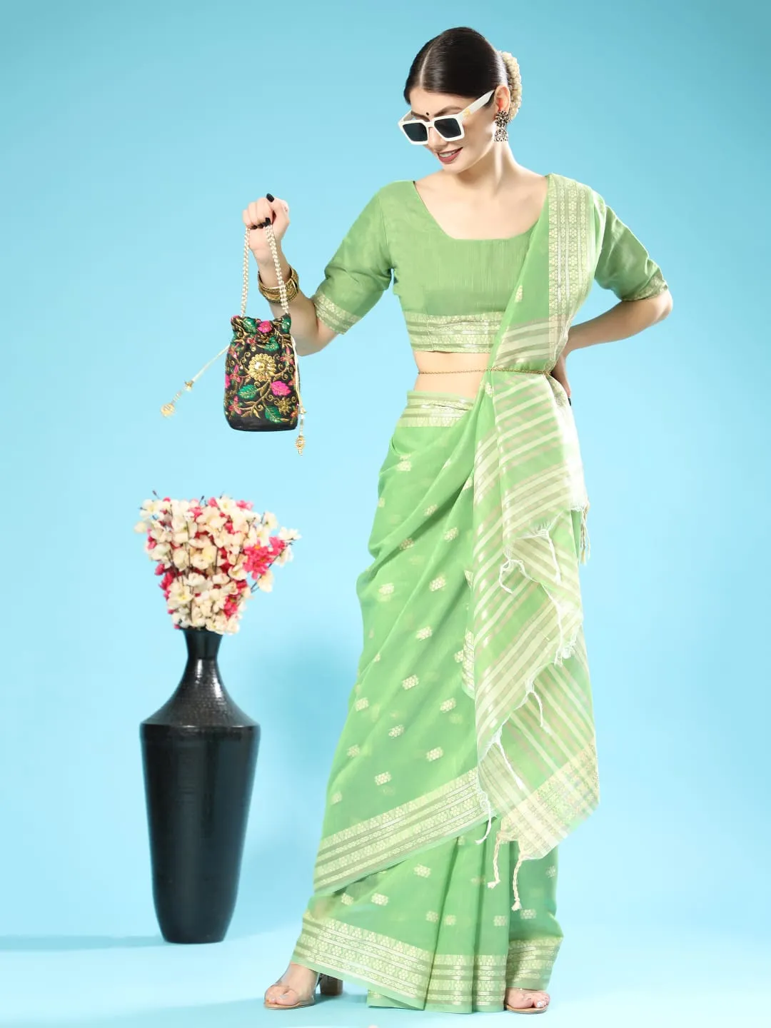 Lucknowi collection Chanderi Chikankari Saree