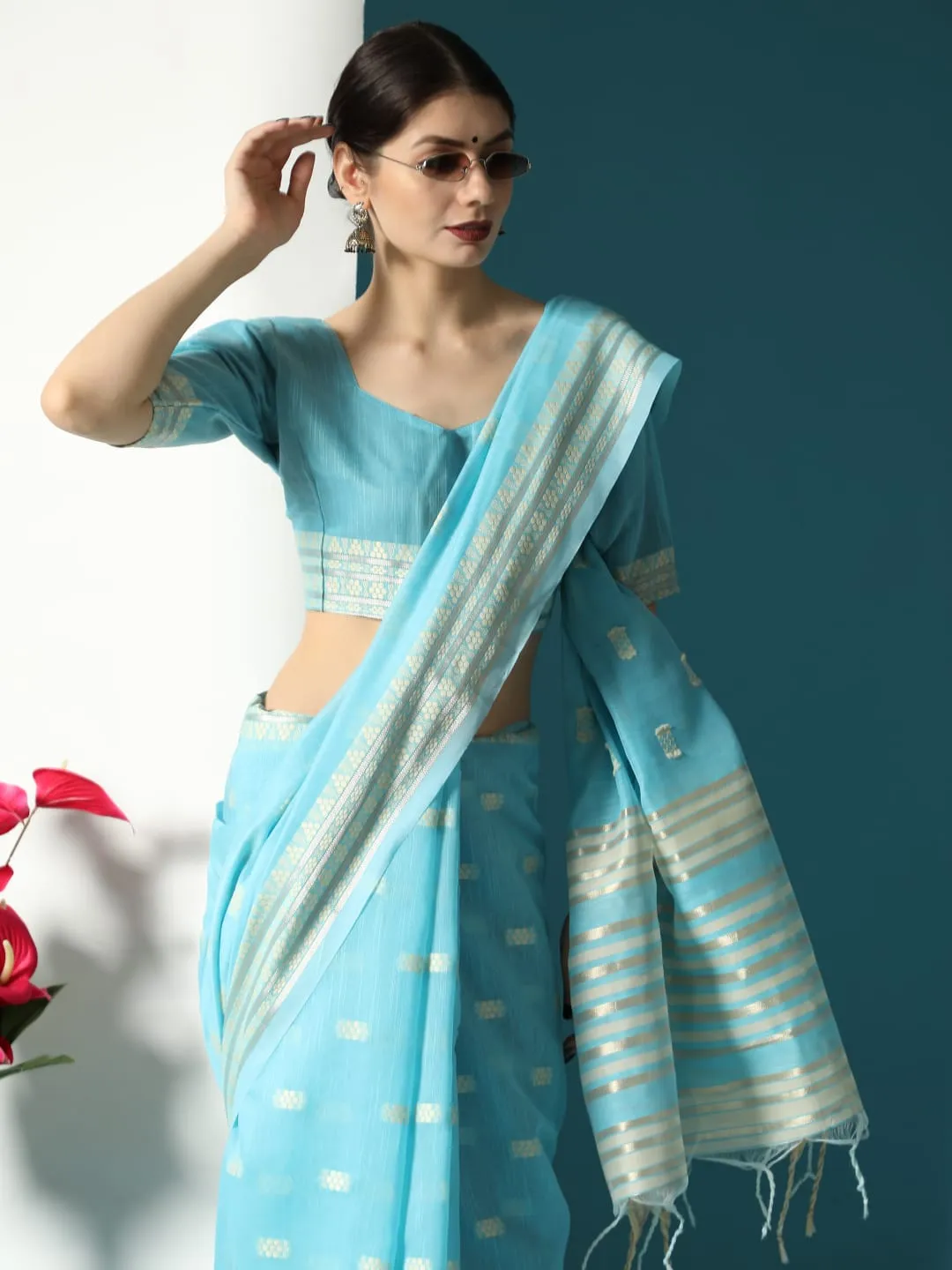 Lucknowi collection Chanderi Chikankari Saree