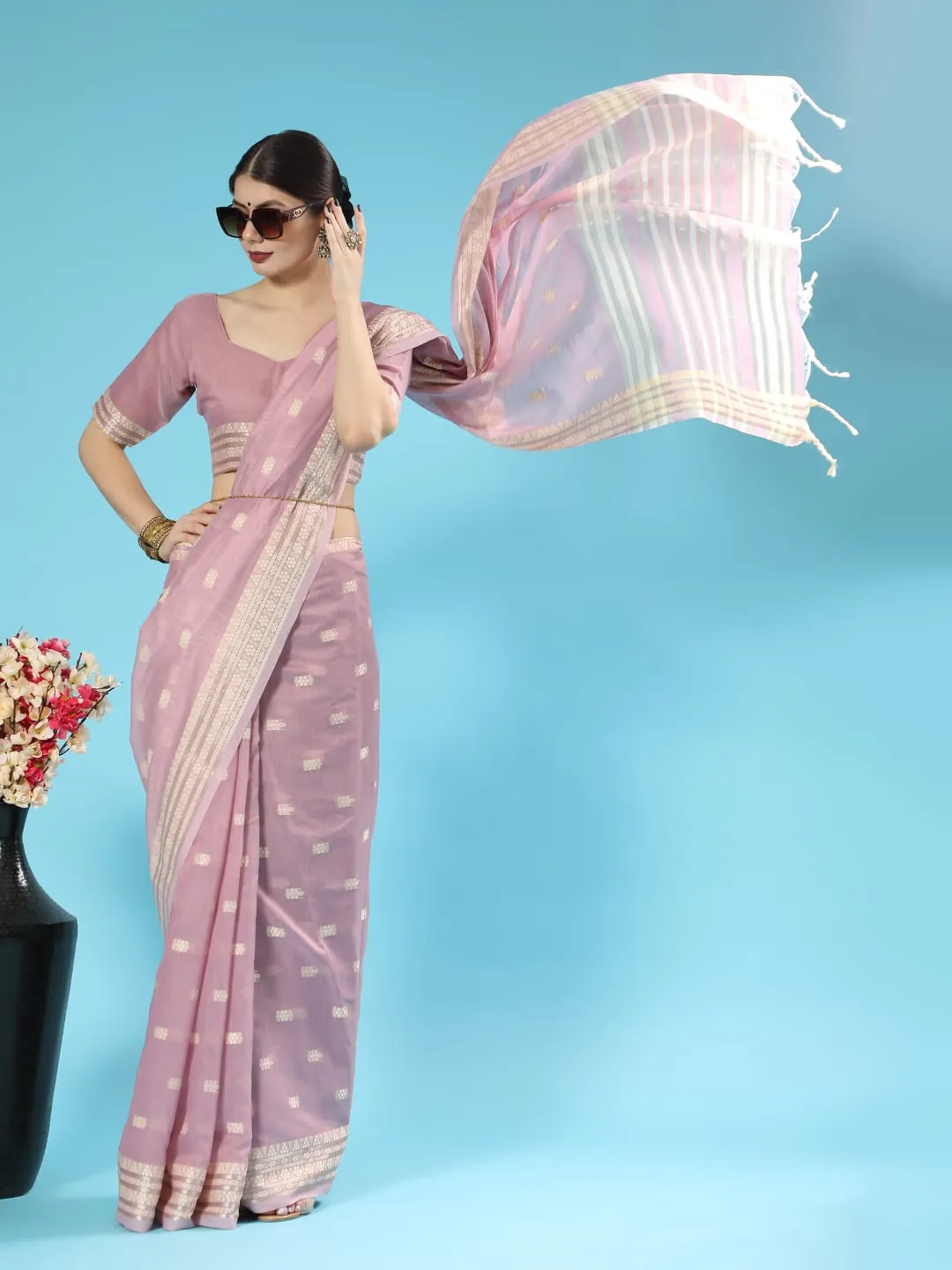 Lucknowi collection Chanderi Chikankari Saree
