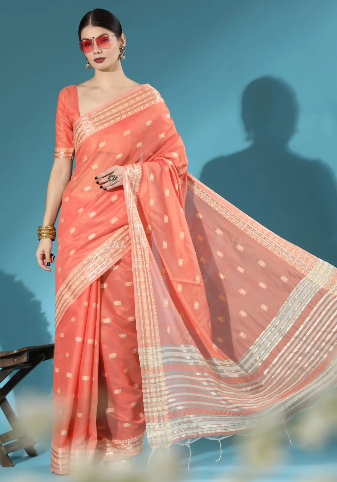 Lucknowi collection Chanderi Chikankari Saree