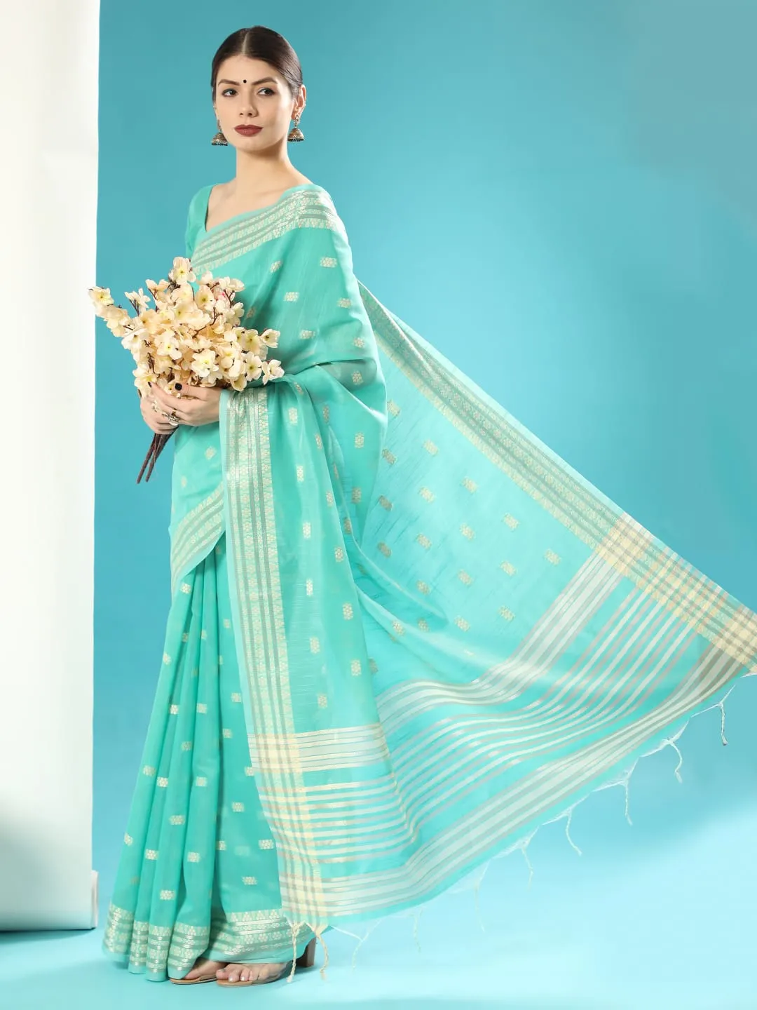 Lucknowi collection Chanderi Chikankari Saree