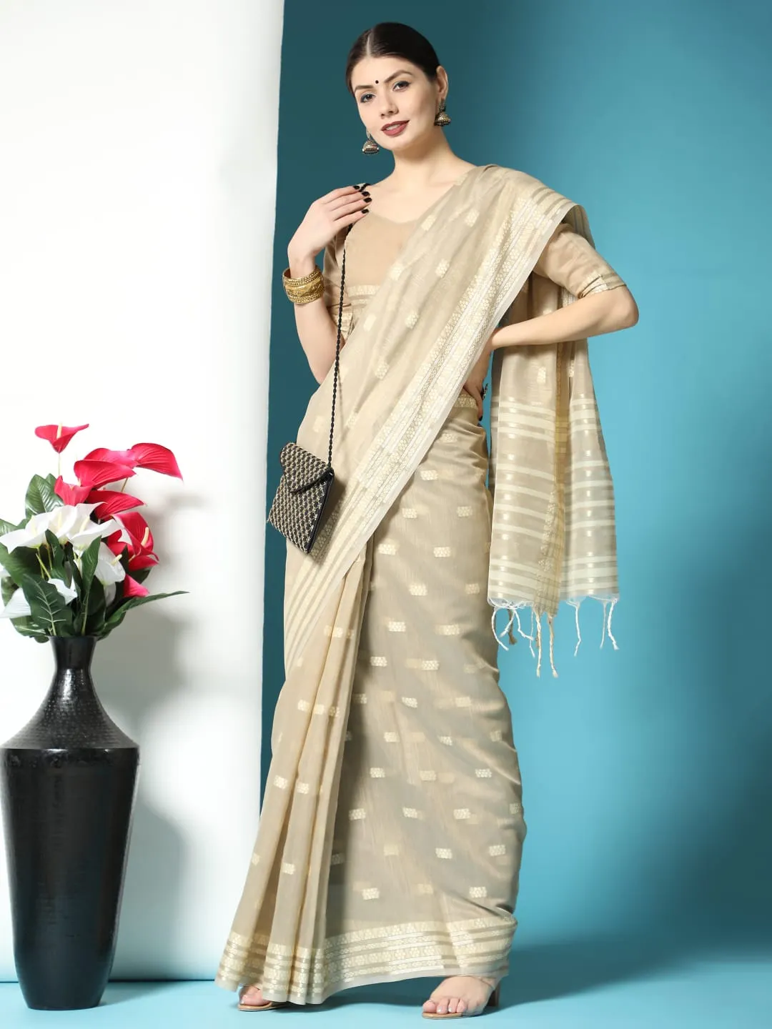 Lucknowi collection Chanderi Chikankari Saree