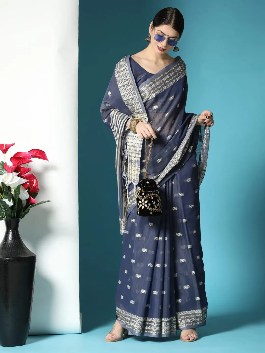 Lucknowi collection Chanderi Chikankari Saree