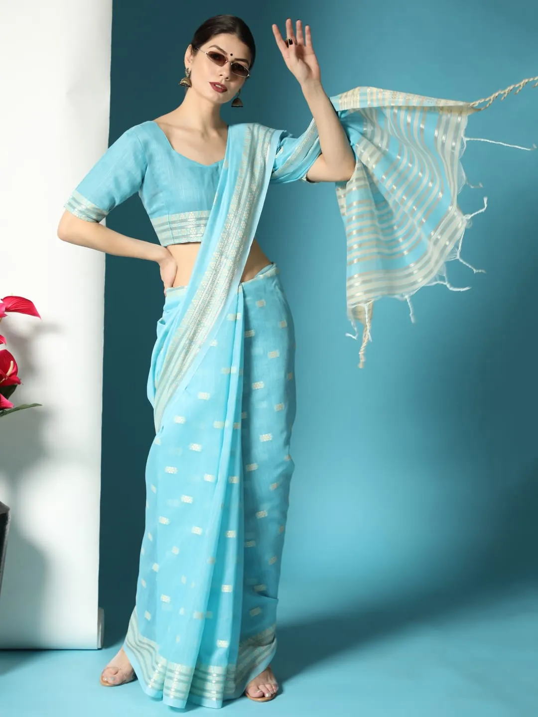 Lucknowi collection Chanderi Chikankari Saree