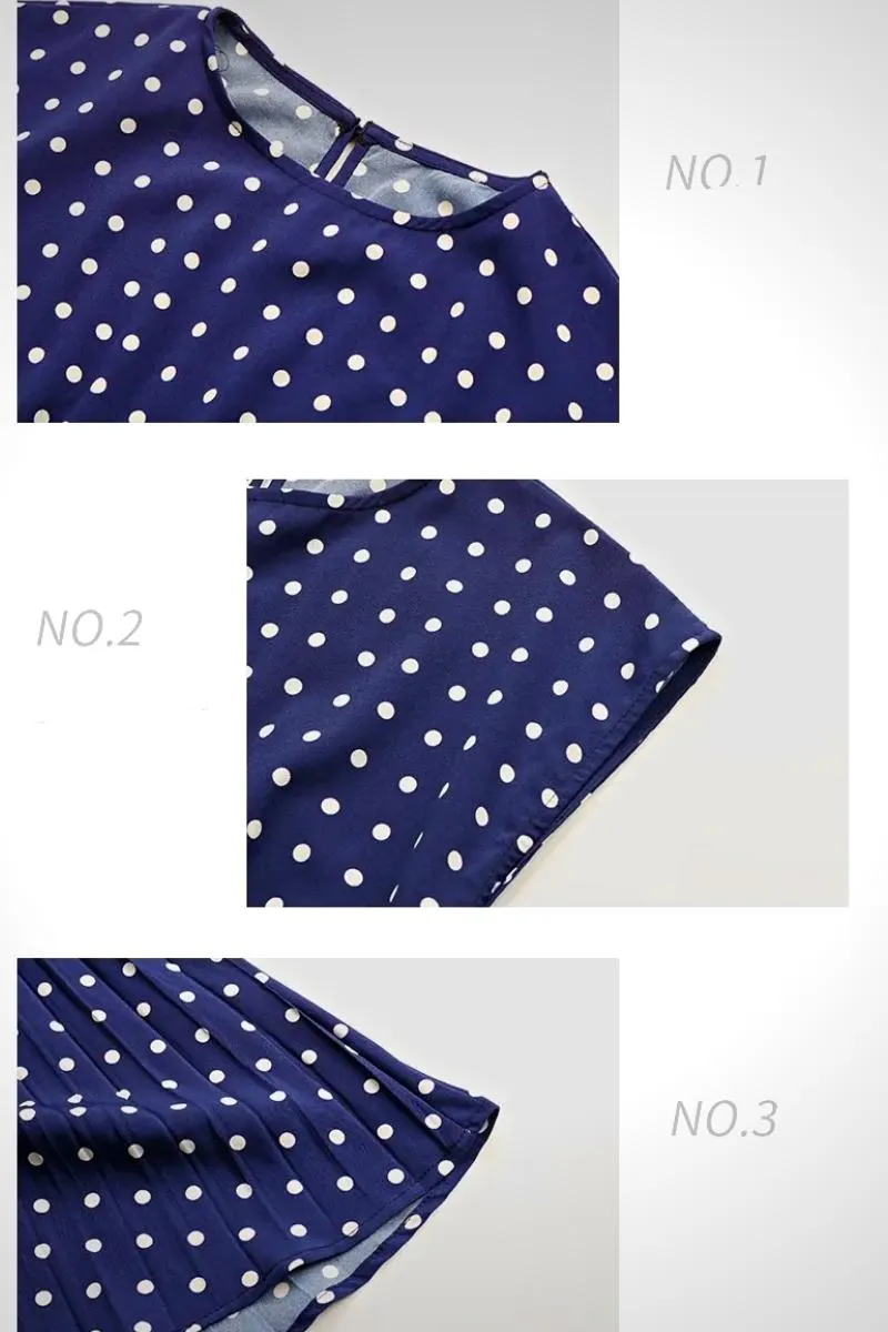 Luexco Polka Dot Chiffon Pleated Dress High Waist