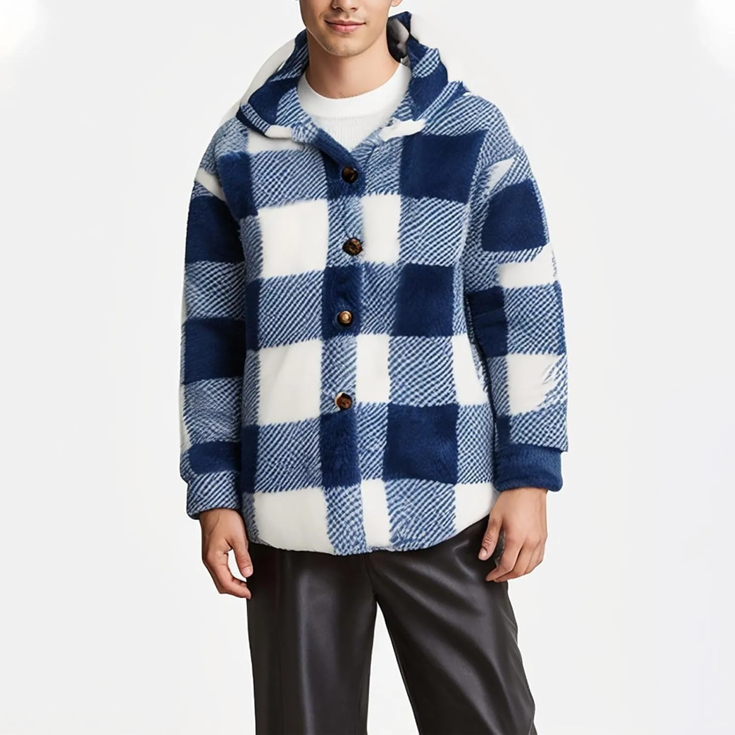 Mens Fleece Fuzzy Jackets Casual Lightweight Hooded Warm Long Sleeve Soft Comfy Fall Winter Coats