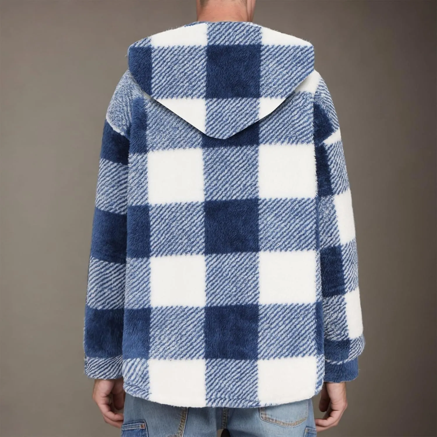 Mens Fleece Fuzzy Jackets Casual Lightweight Hooded Warm Long Sleeve Soft Comfy Fall Winter Coats