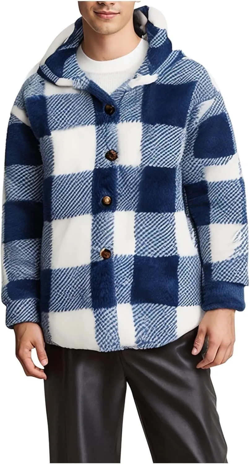 Mens Fleece Fuzzy Jackets Casual Lightweight Hooded Warm Long Sleeve Soft Comfy Fall Winter Coats