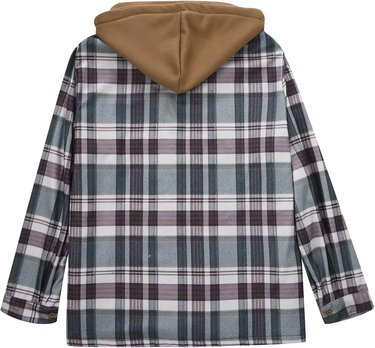 Men's Quilted Lined Hooded Shirt Jacket, Soft Long Sleeve Outdoor Plaid Shirt Jackets Drawstring Zipper Classic Coats