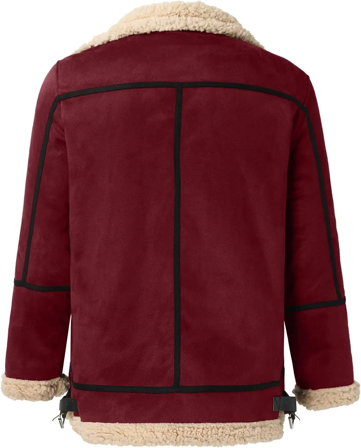 Men's Shearling Sheepskin Jacket Sherpa Fleece Lined Fur Collar Zip Up Bomber Jacket Casual Soft Comfy Thermal Coats