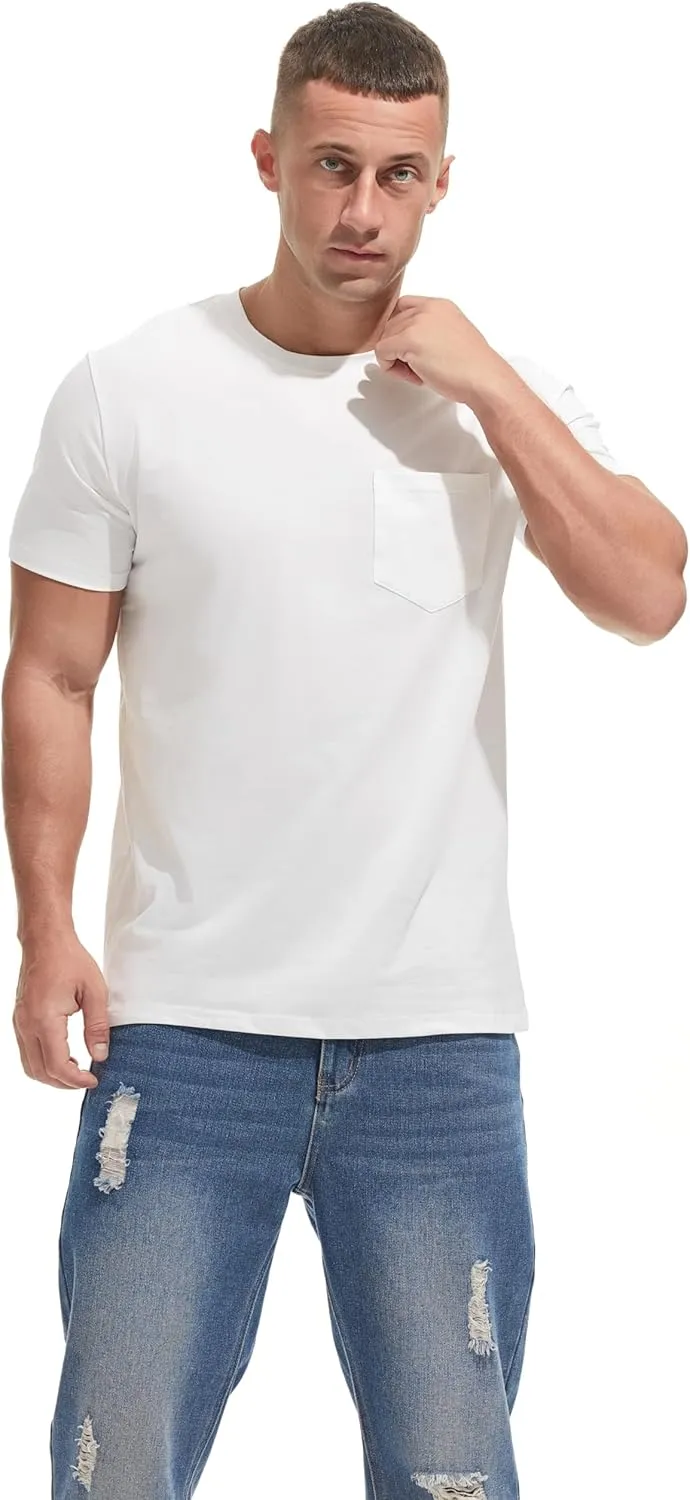 Men's Ultra Soft Premium Cotton Pocket T-Shirt Classic Fit Lightweight Cooling Short Sleeve Casual Tee Shirt