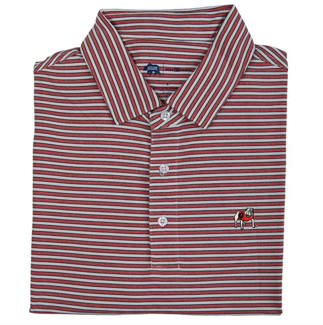 Mulligan Stripe Standing Bulldog Performance Polo