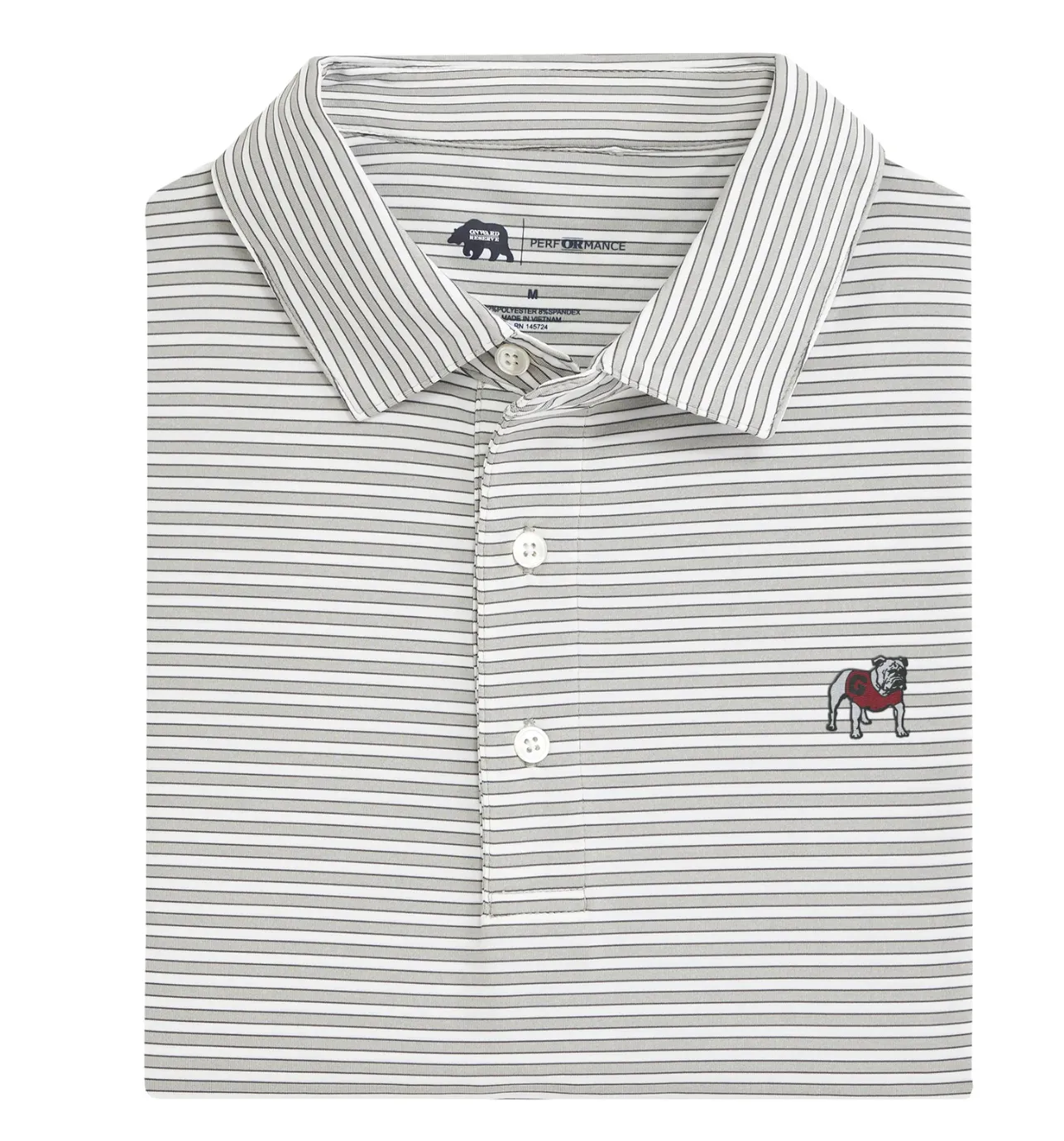 Mulligan Stripe Standing Bulldog Performance Polo