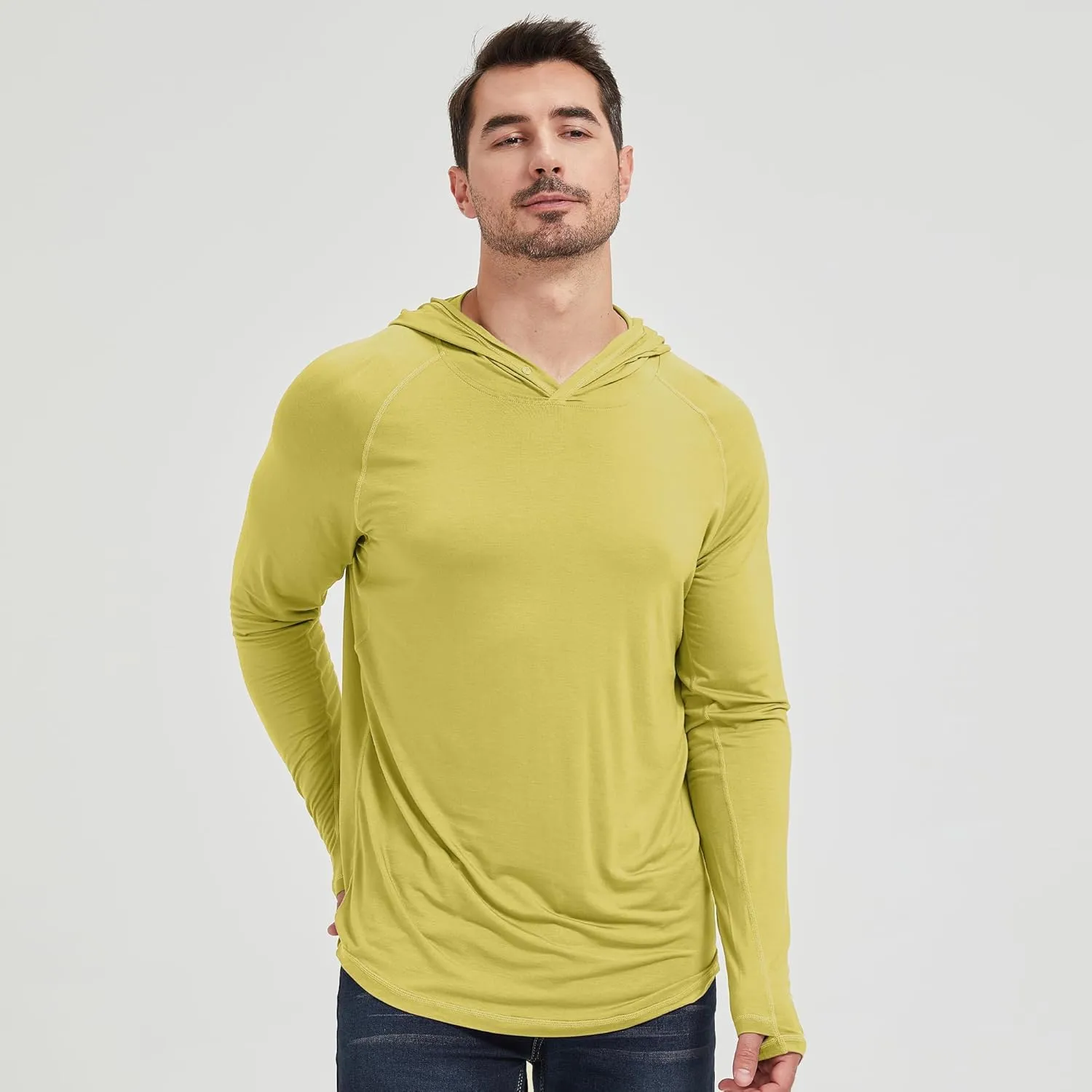 netdraw Men's Ultra-Soft Bamboo Viscose Hoodie Shirt UPF 50  Sun Protection Long Sleeve Lightweight UV Shirt