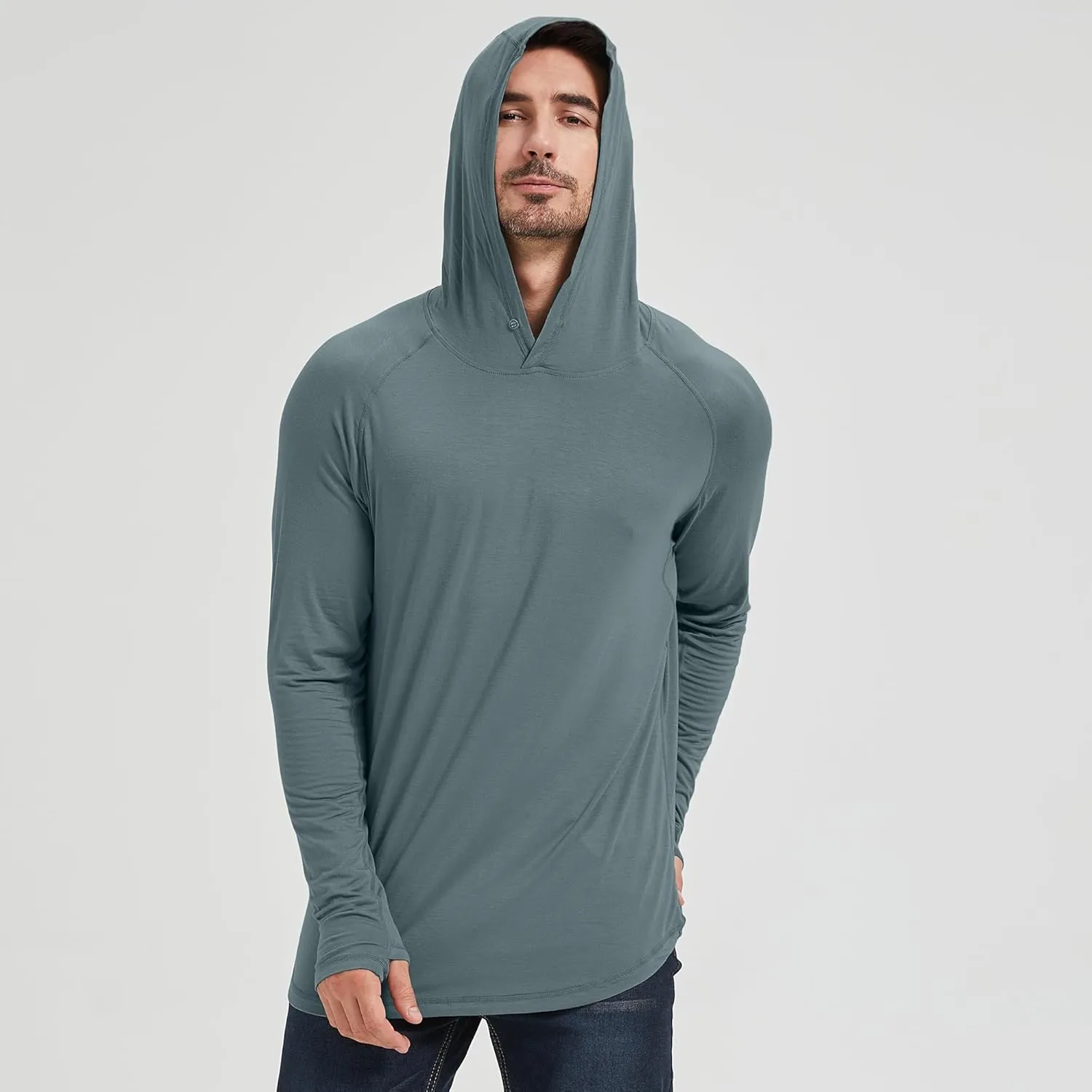 netdraw Men's Ultra-Soft Bamboo Viscose Hoodie Shirt UPF 50  Sun Protection Long Sleeve Lightweight UV Shirt