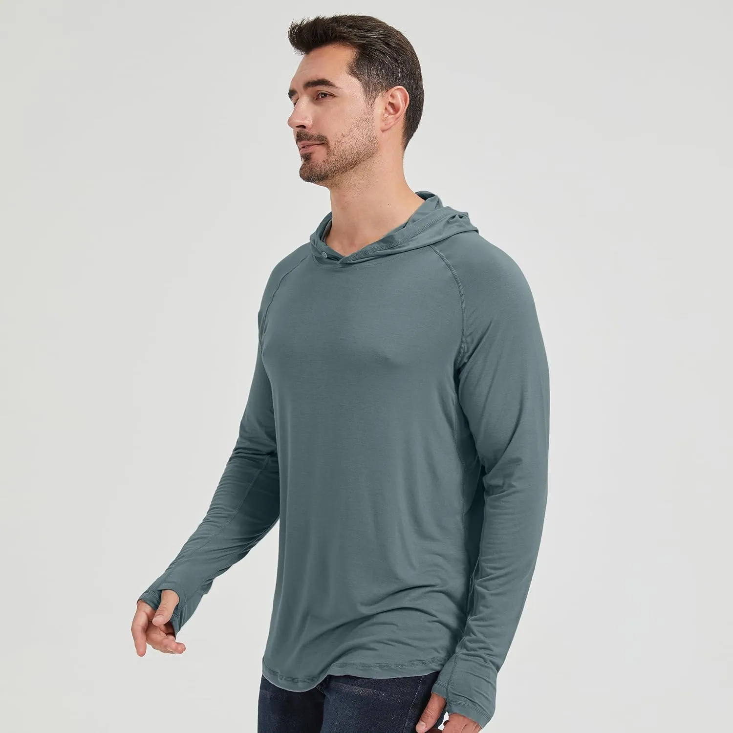 netdraw Men's Ultra-Soft Bamboo Viscose Hoodie Shirt UPF 50  Sun Protection Long Sleeve Lightweight UV Shirt