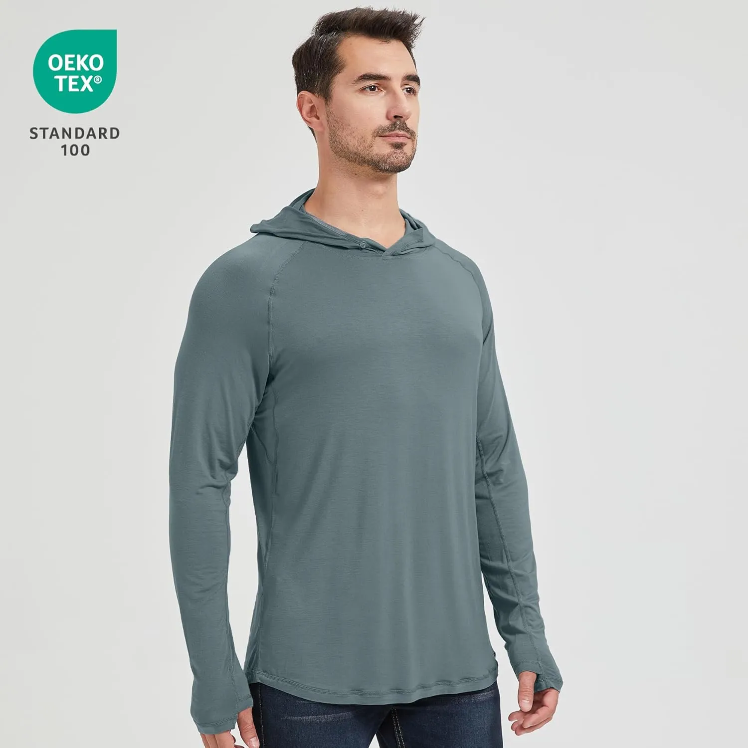 netdraw Men's Ultra-Soft Bamboo Viscose Hoodie Shirt UPF 50  Sun Protection Long Sleeve Lightweight UV Shirt