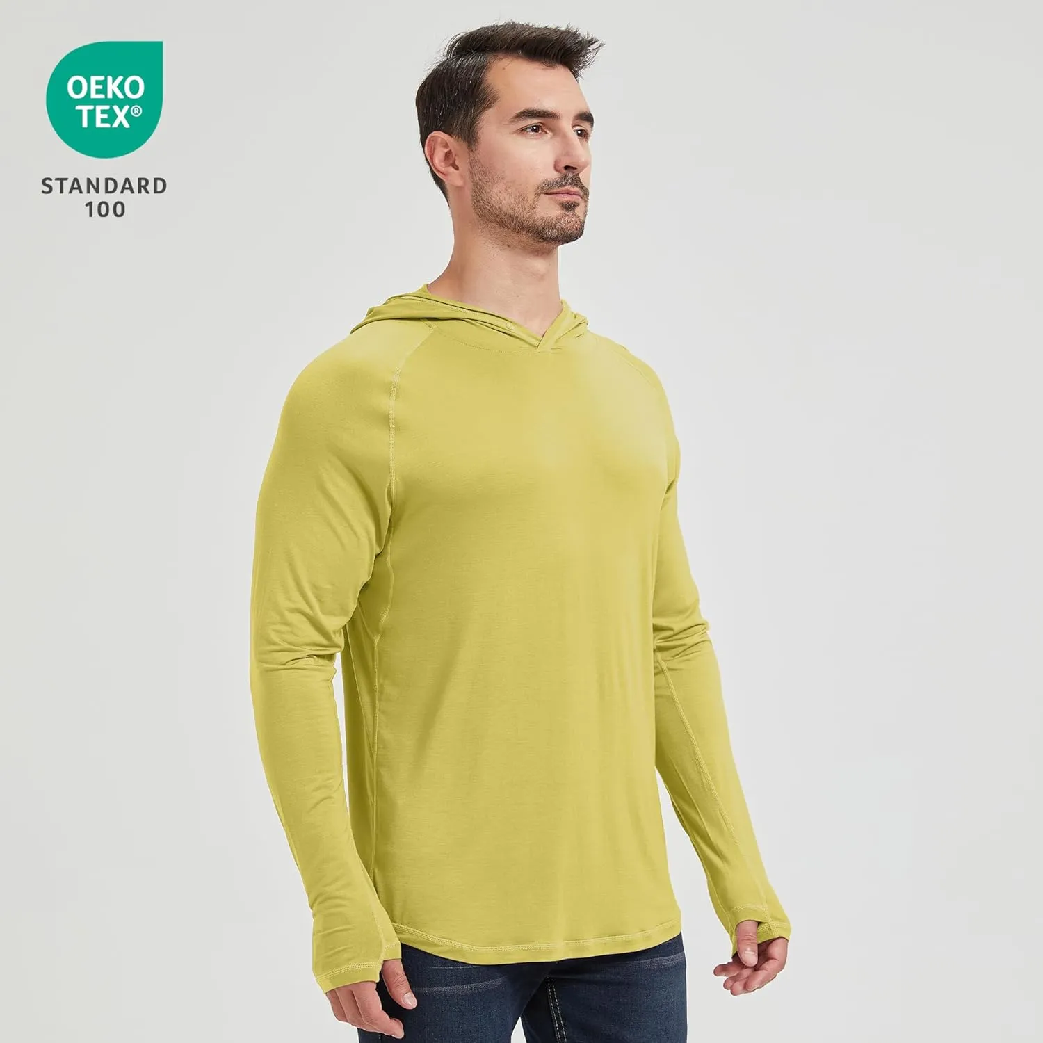 netdraw Men's Ultra-Soft Bamboo Viscose Hoodie Shirt UPF 50  Sun Protection Long Sleeve Lightweight UV Shirt