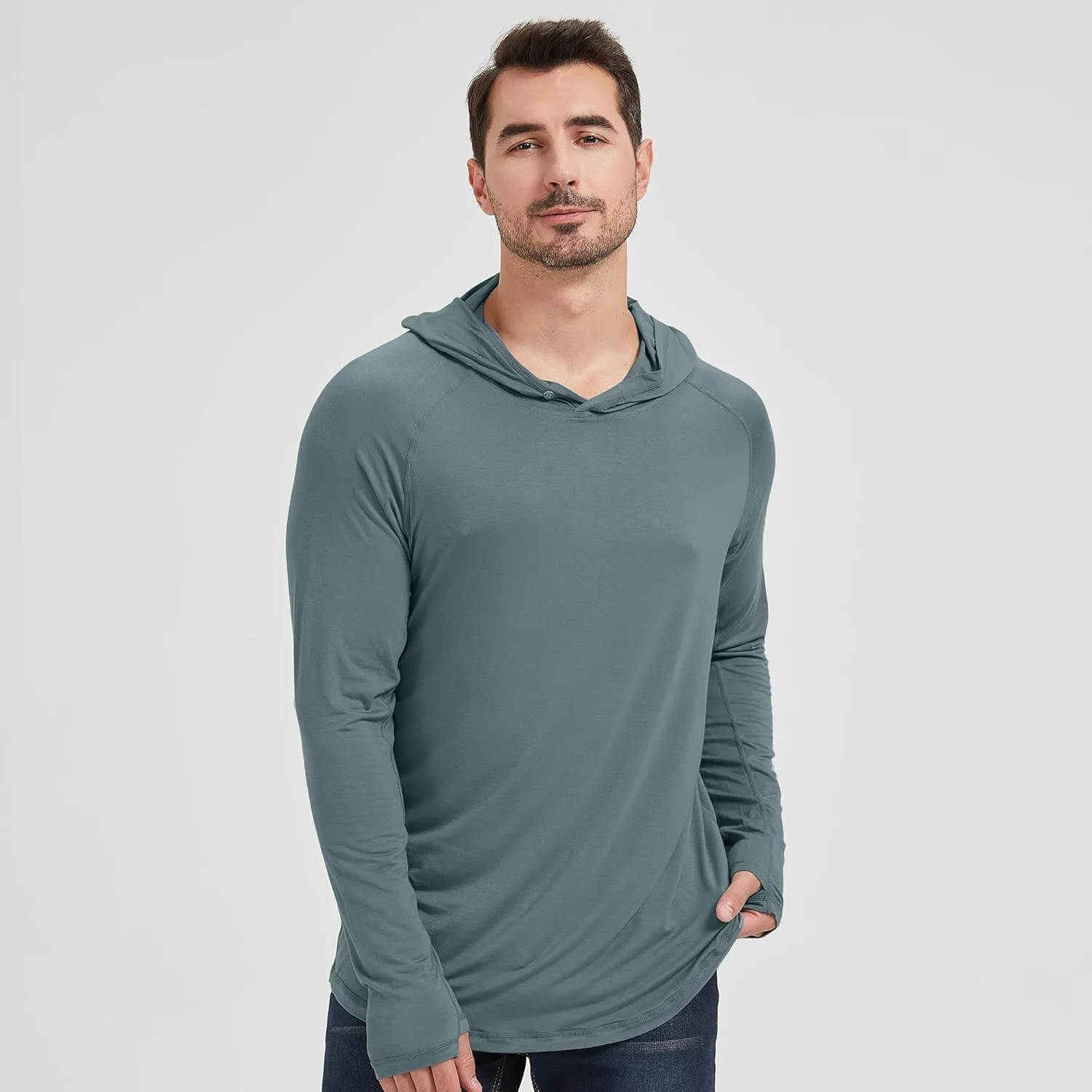 netdraw Men's Ultra-Soft Bamboo Viscose Hoodie Shirt UPF 50  Sun Protection Long Sleeve Lightweight UV Shirt