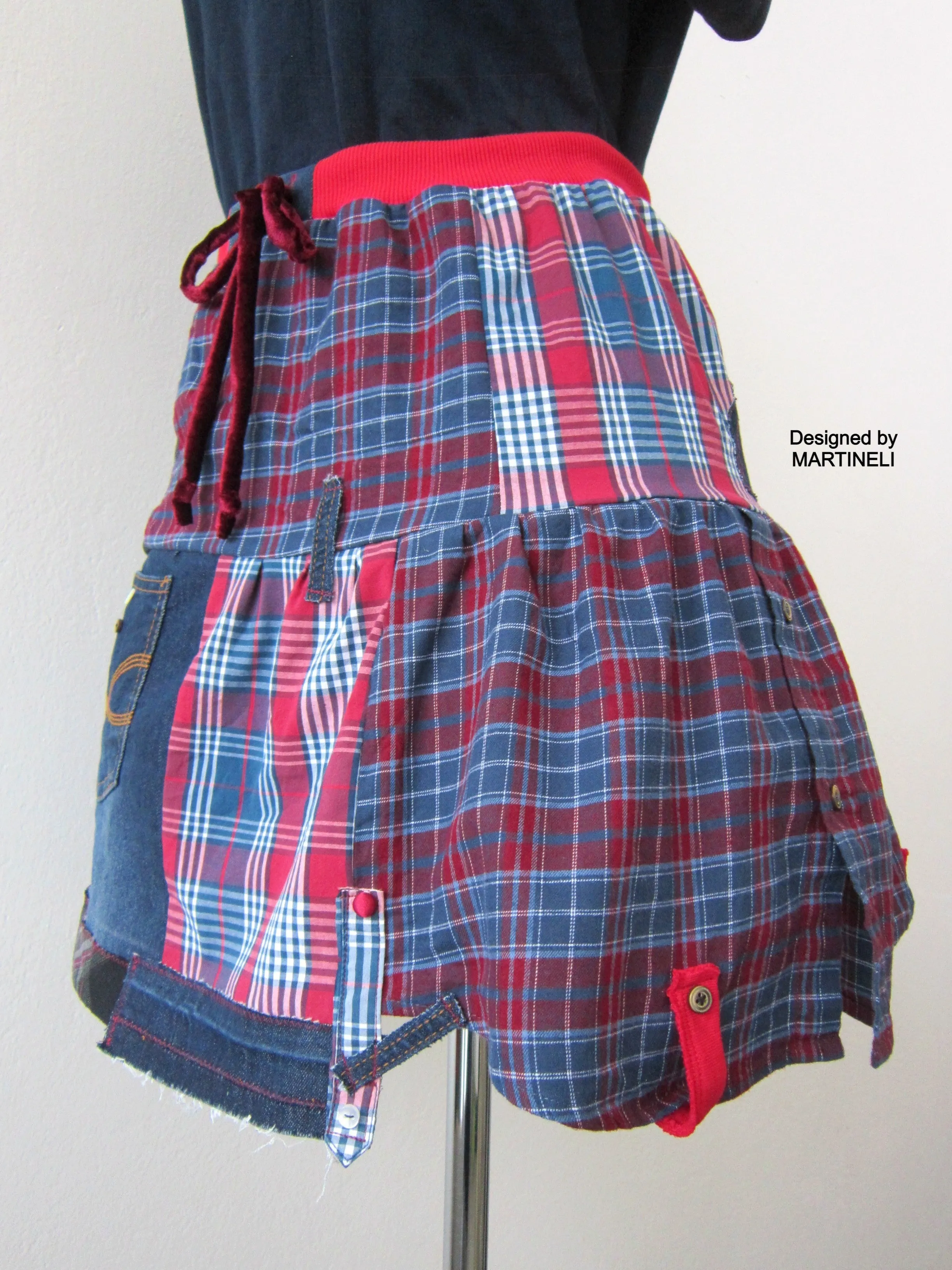 Patchwork Denim Mini Skrt,M Short Smock Skirt