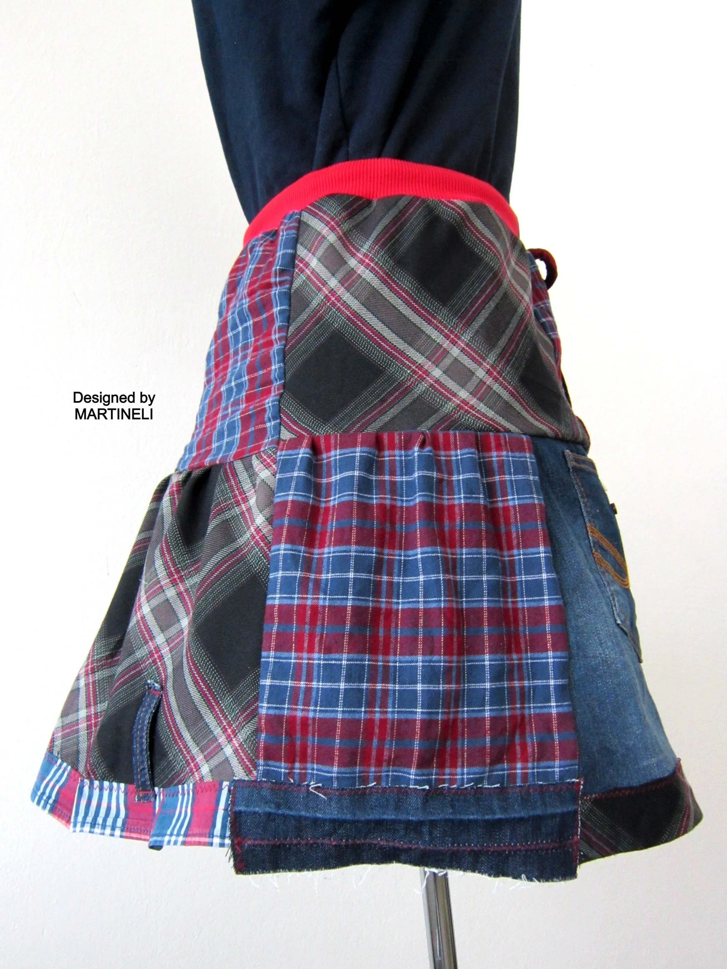 Patchwork Denim Mini Skrt,M Short Smock Skirt