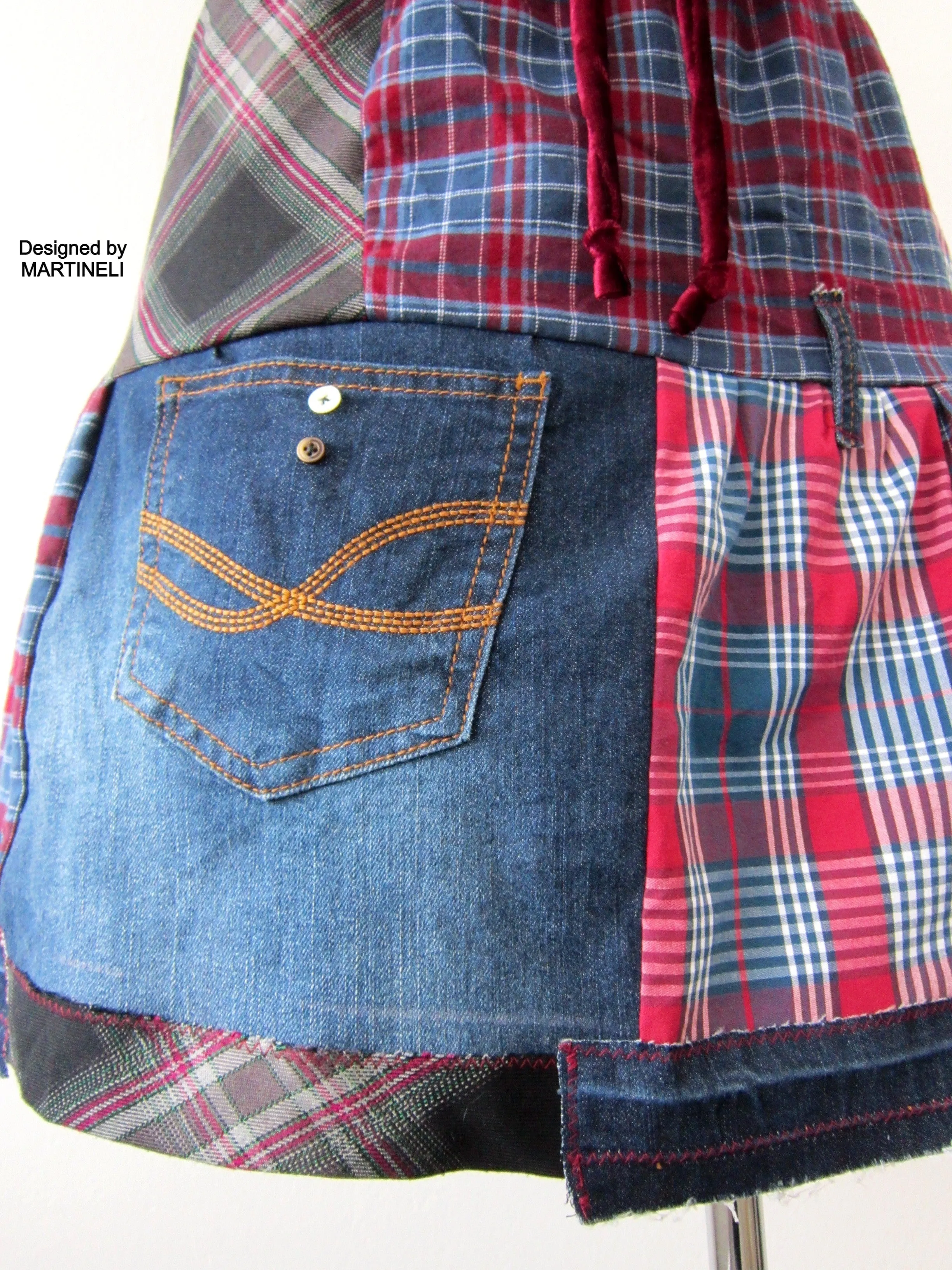 Patchwork Denim Mini Skrt,M Short Smock Skirt
