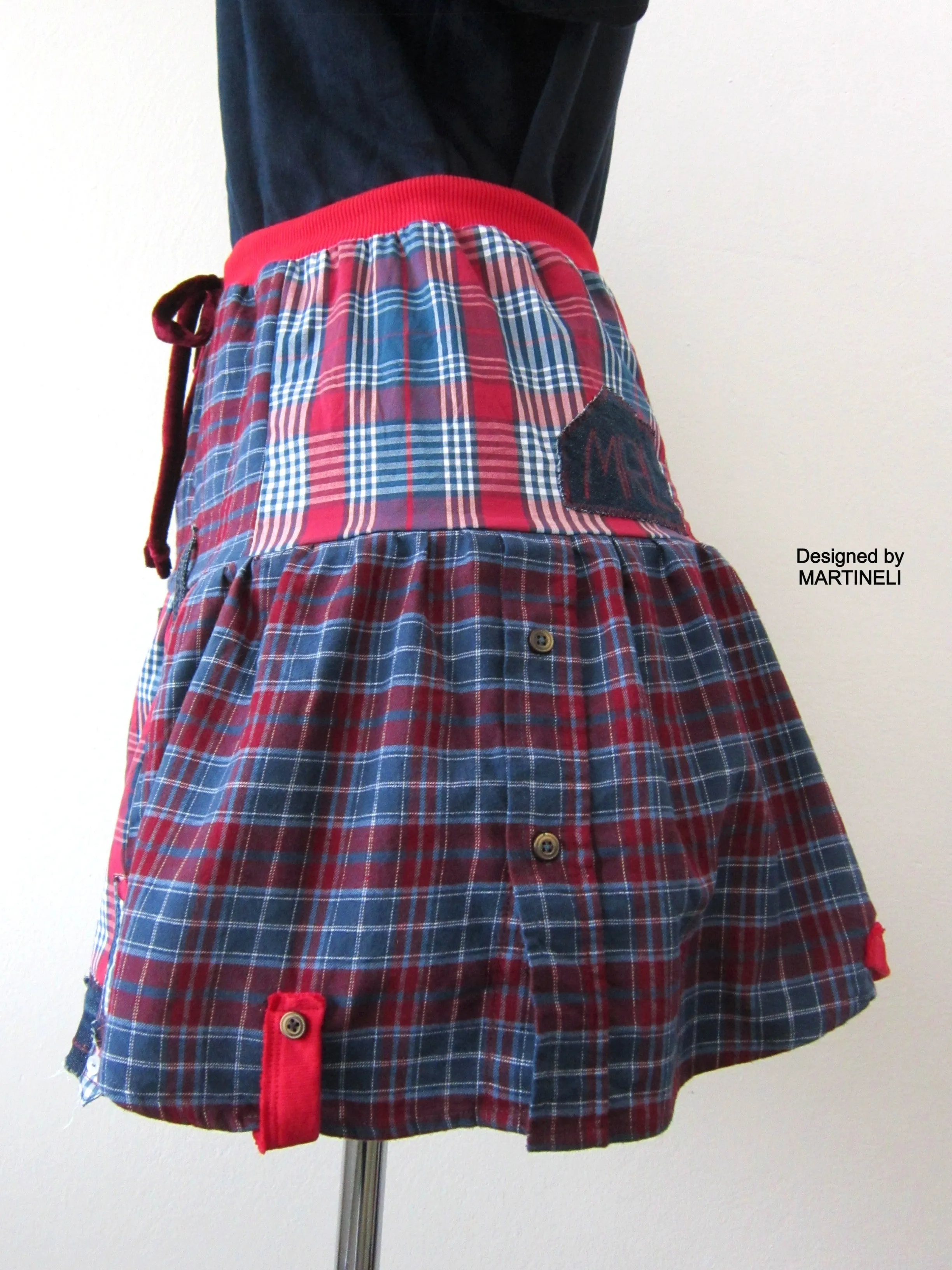 Patchwork Denim Mini Skrt,M Short Smock Skirt