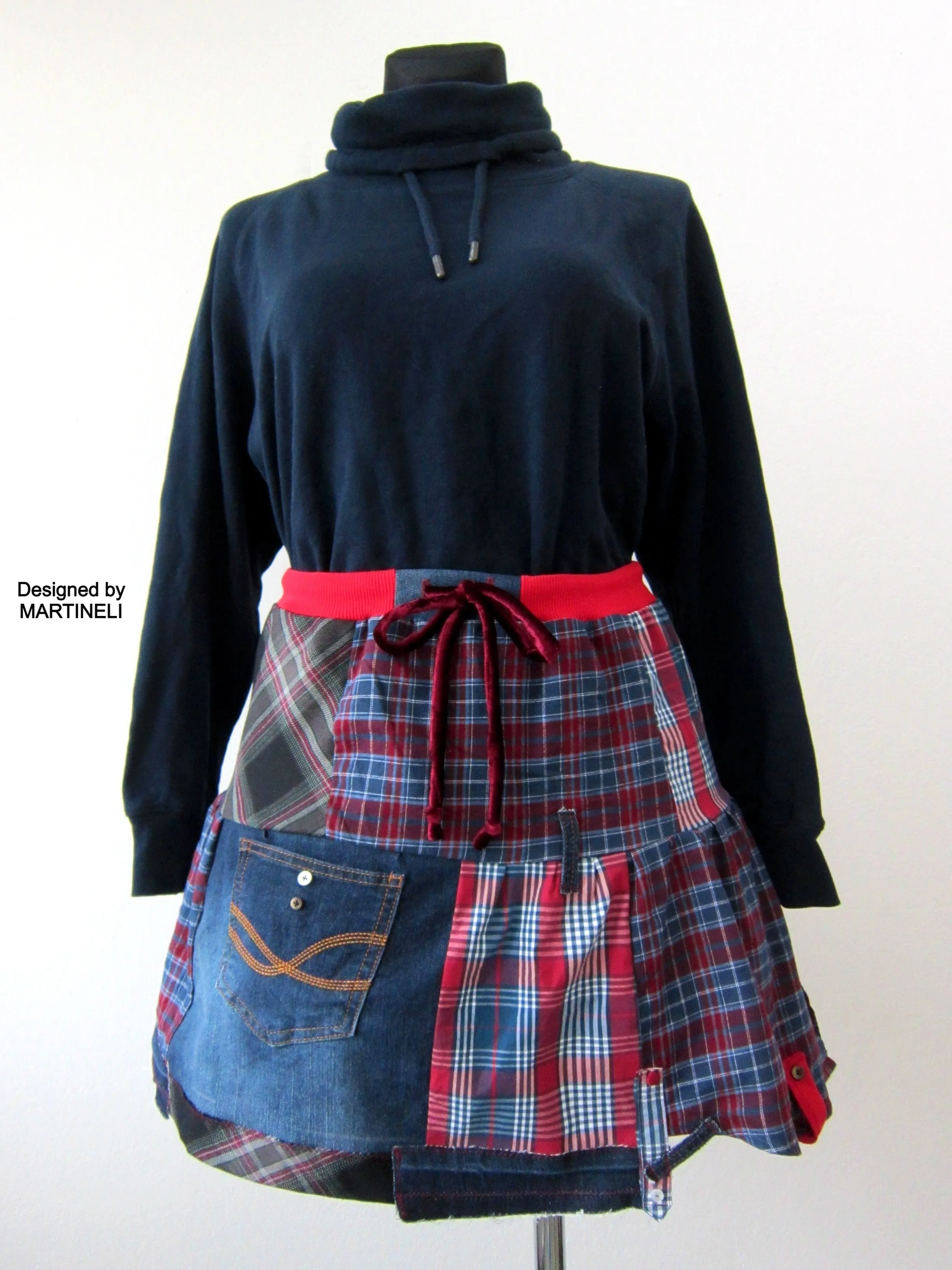 Patchwork Denim Mini Skrt,M Short Smock Skirt