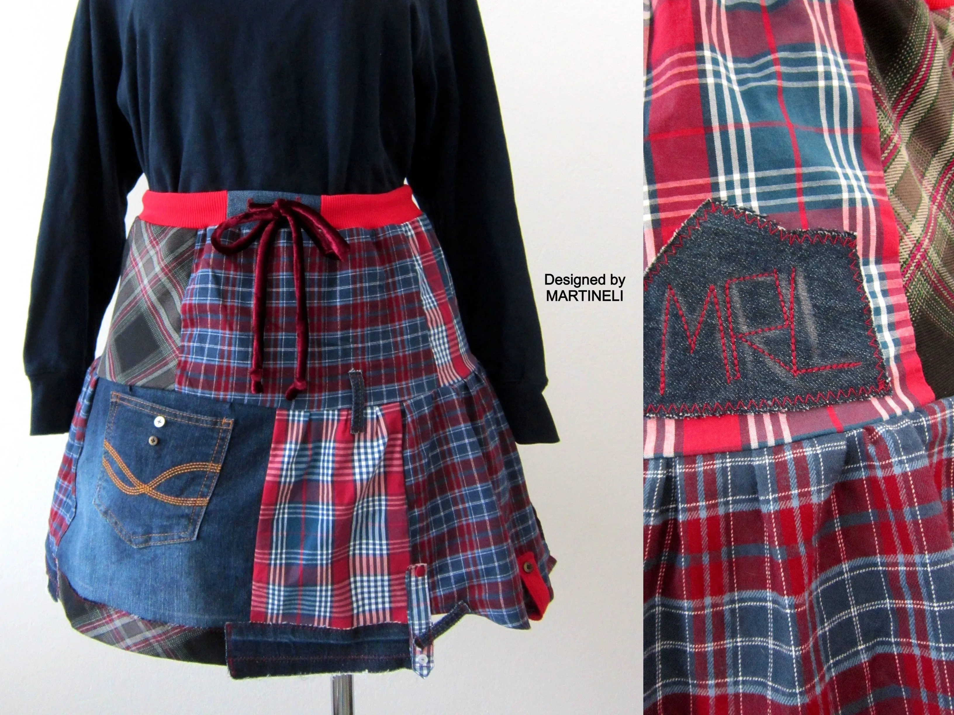 Patchwork Denim Mini Skrt,M Short Smock Skirt