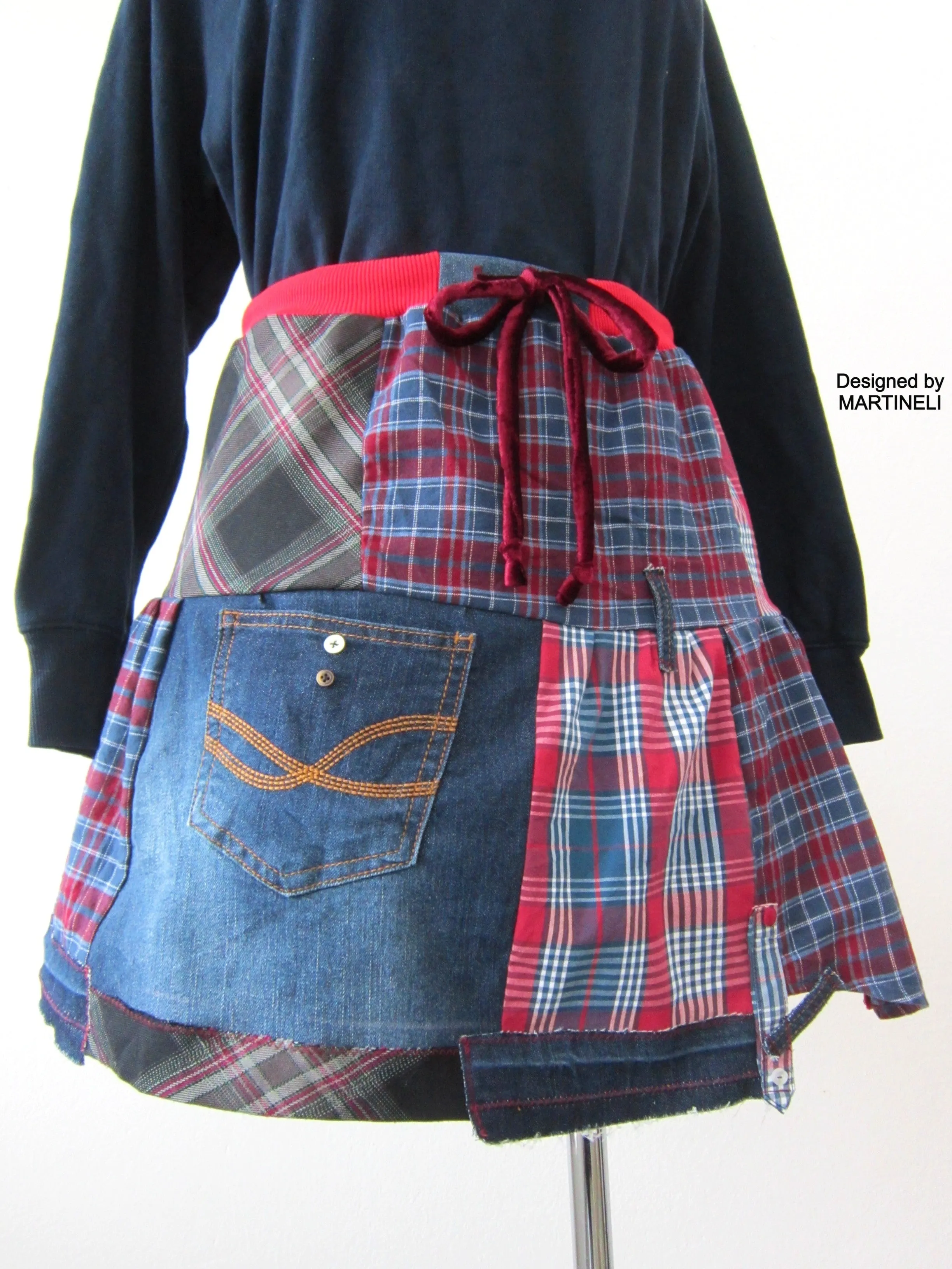 Patchwork Denim Mini Skrt,M Short Smock Skirt