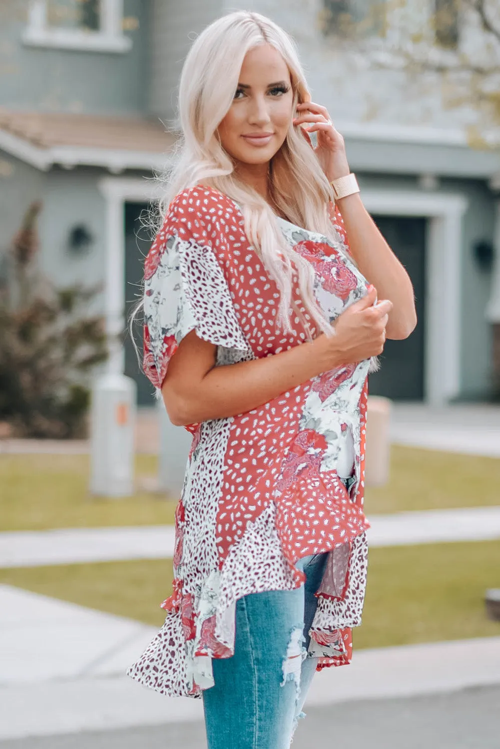 Playful Peach Kimono