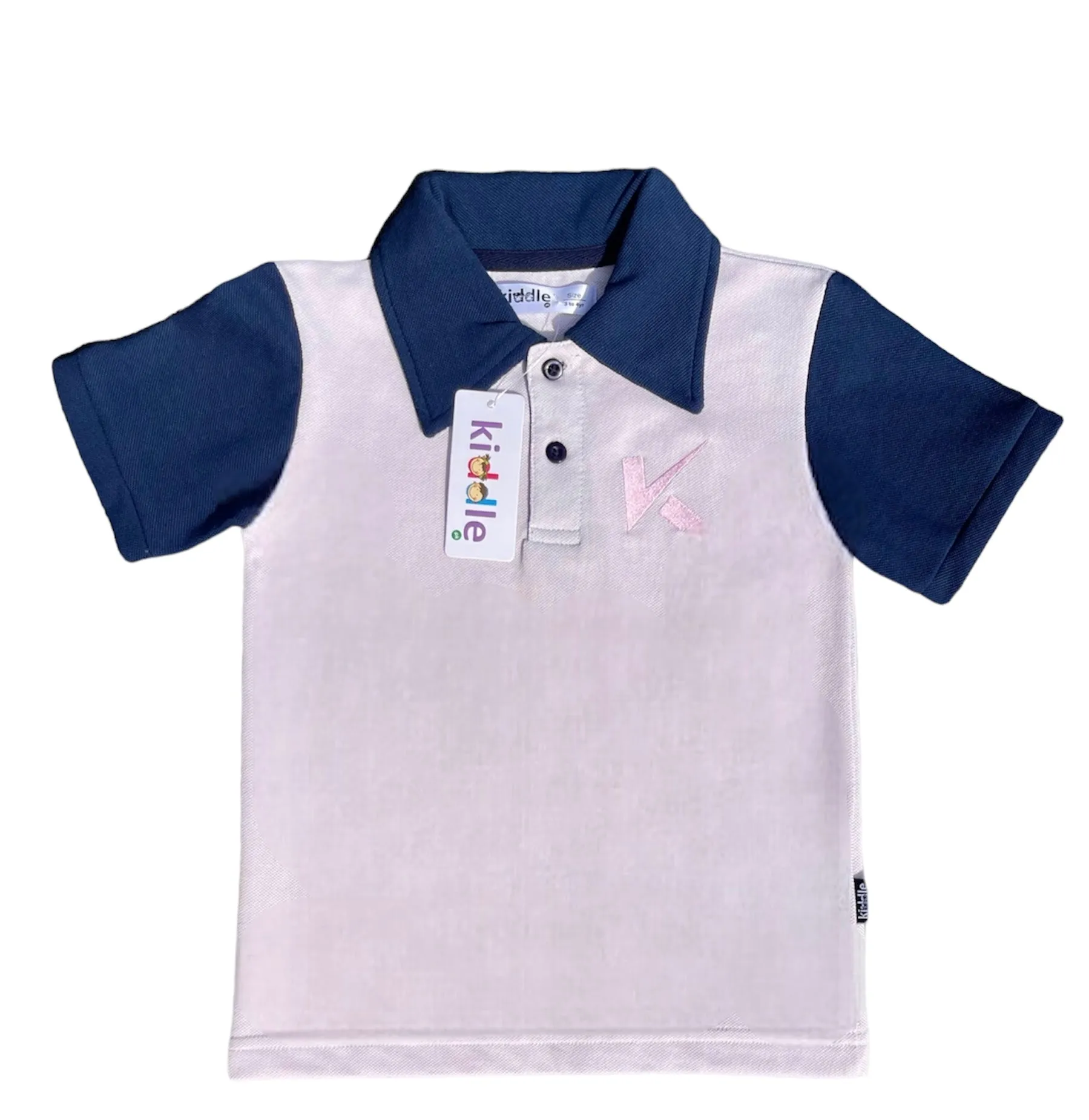 Polo Shirt Light Pink With Navy Blue Sleeves & Collar