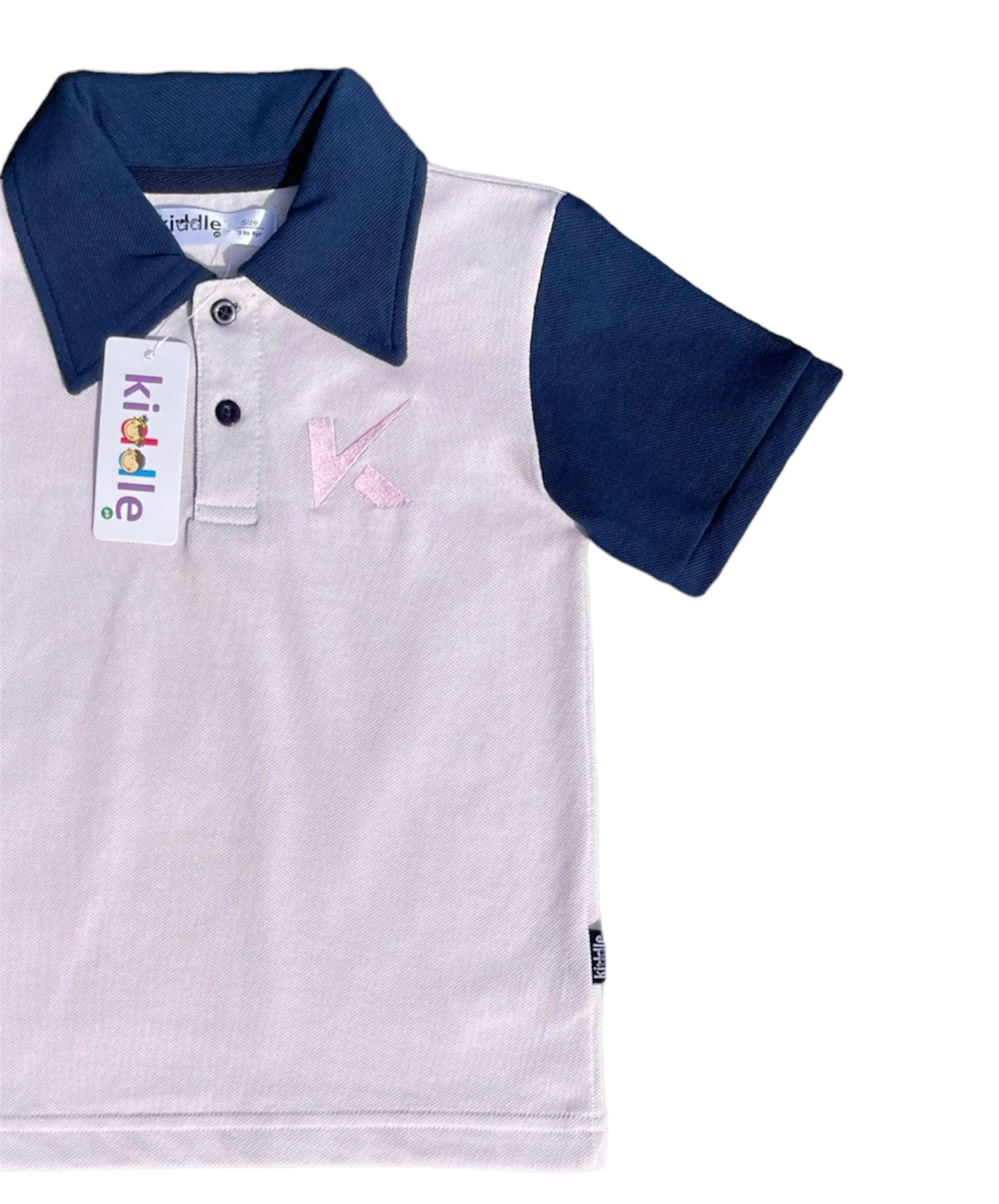 Polo Shirt Light Pink With Navy Blue Sleeves & Collar
