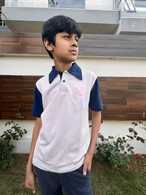 Polo Shirt Light Pink With Navy Blue Sleeves & Collar