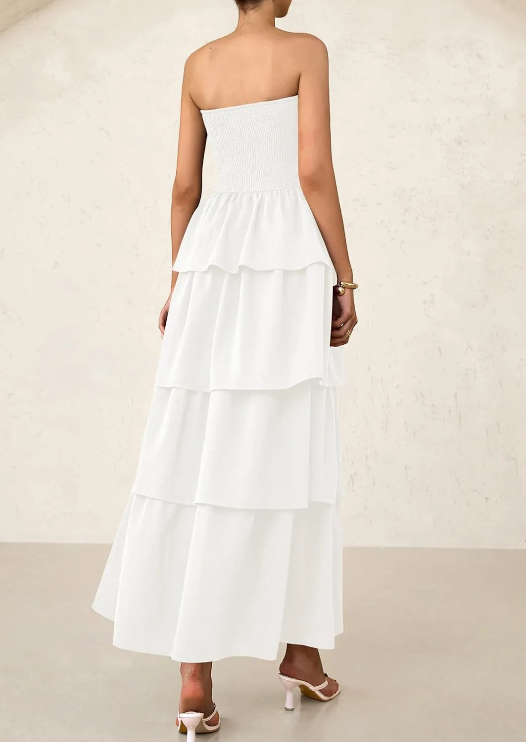 PRETTYGARDEN Maxi Dresses for Women 2025 Summer Off Shoulder Smocked Tiered Ruffle Long Flowy Wedding Guest Dress