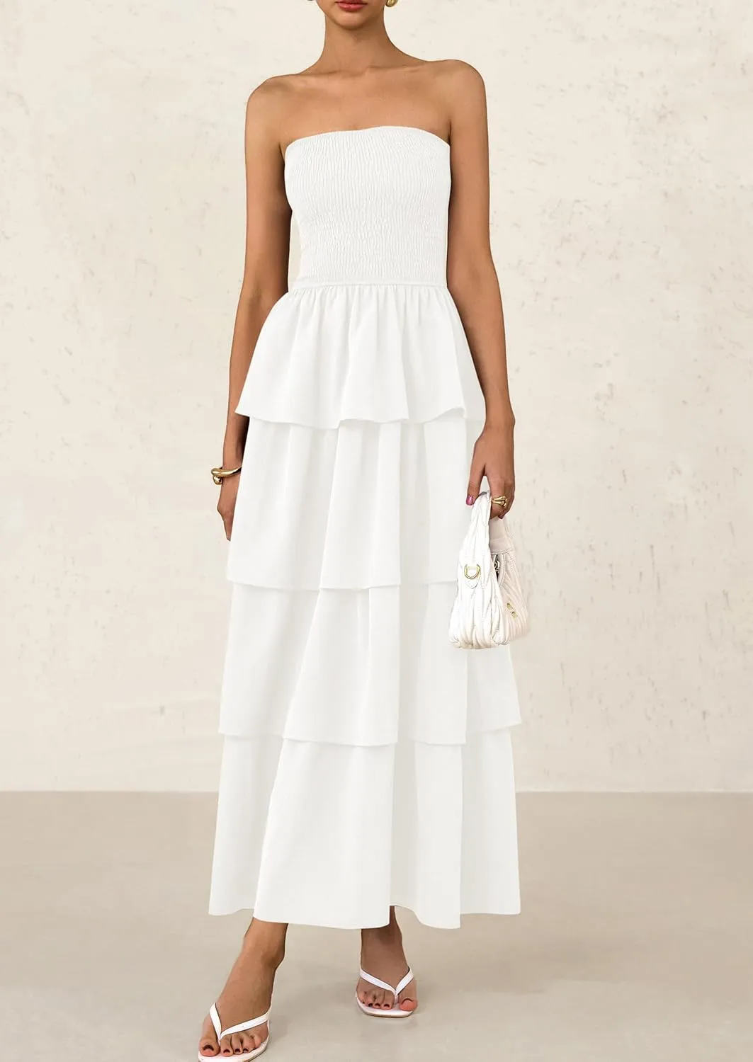 PRETTYGARDEN Maxi Dresses for Women 2025 Summer Off Shoulder Smocked Tiered Ruffle Long Flowy Wedding Guest Dress