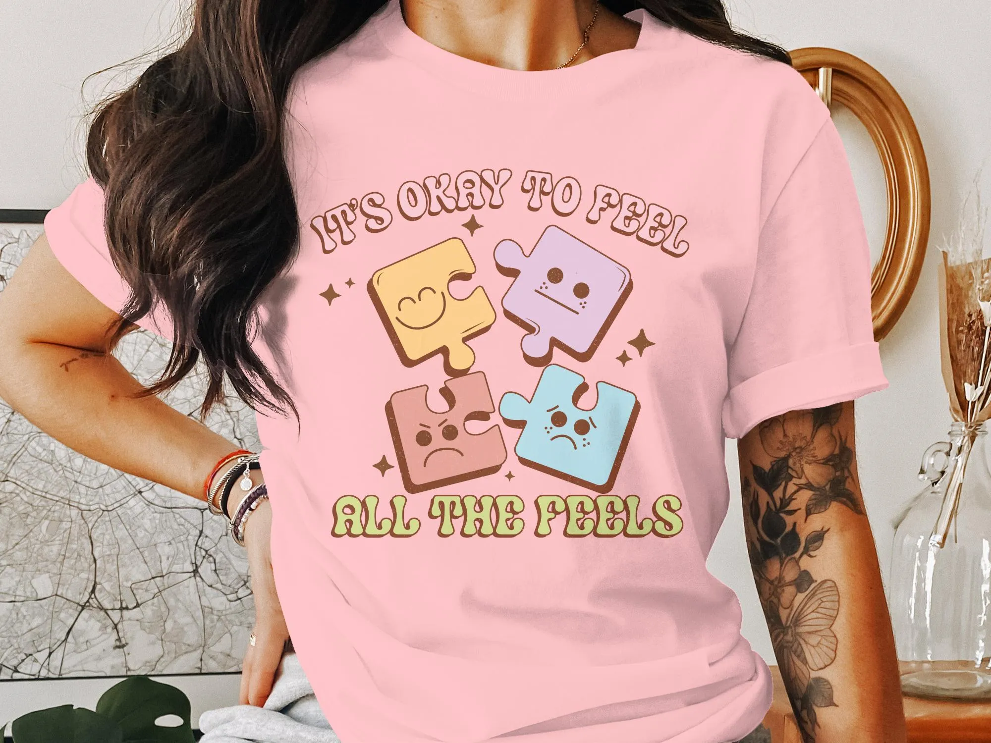 Puzzle Piece Emotions T-Shirt, It's Okay to Feel All The Feels, Comfortable Unisex Tee, Positive Mental Health Shirt, Cute Graphic Tee