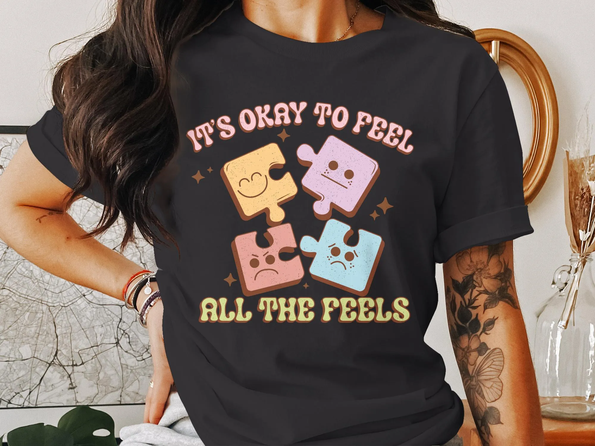 Puzzle Piece Emotions T-Shirt, It's Okay to Feel All The Feels, Comfortable Unisex Tee, Positive Mental Health Shirt, Cute Graphic Tee