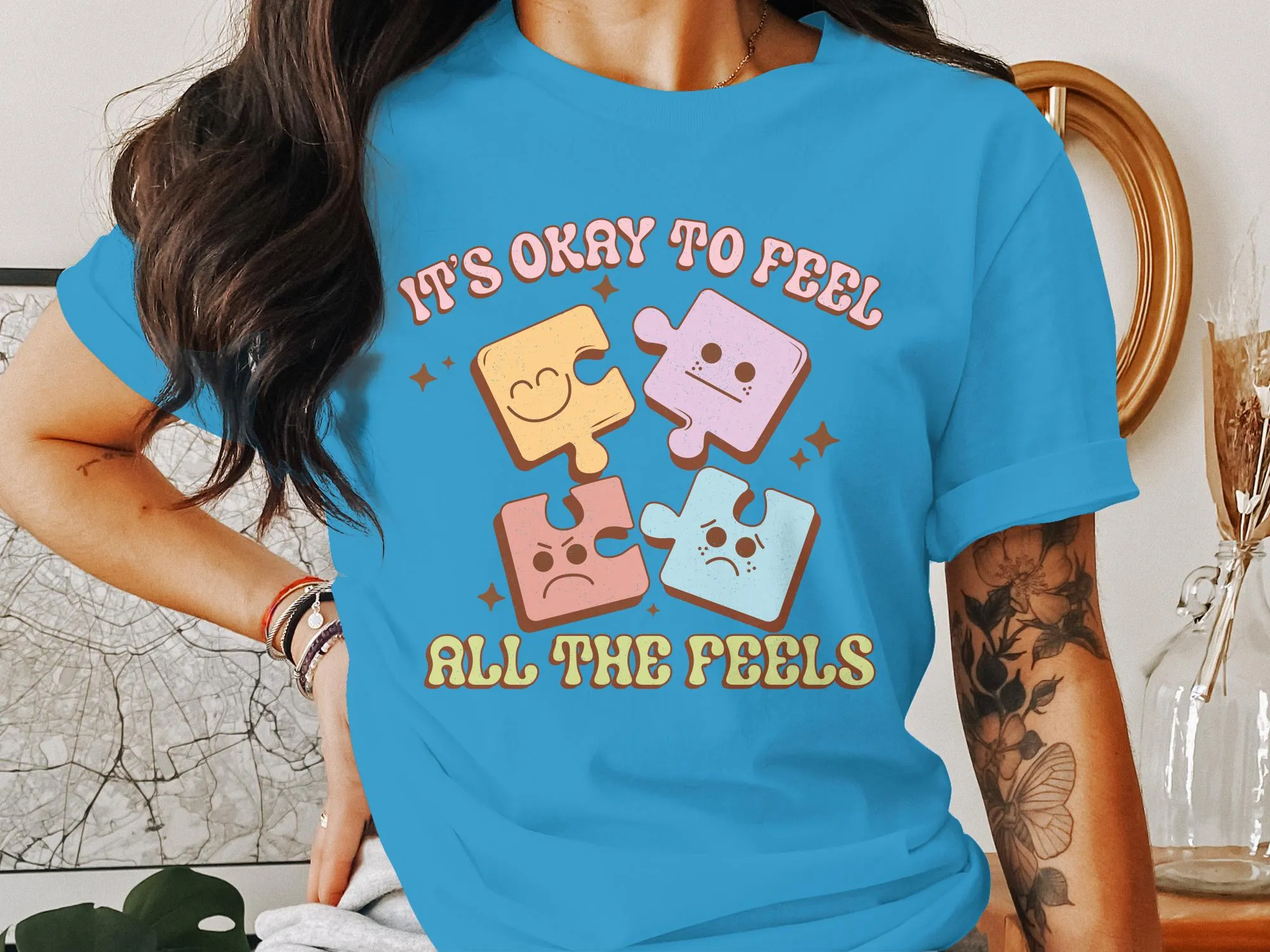 Puzzle Piece Emotions T-Shirt, It's Okay to Feel All The Feels, Comfortable Unisex Tee, Positive Mental Health Shirt, Cute Graphic Tee